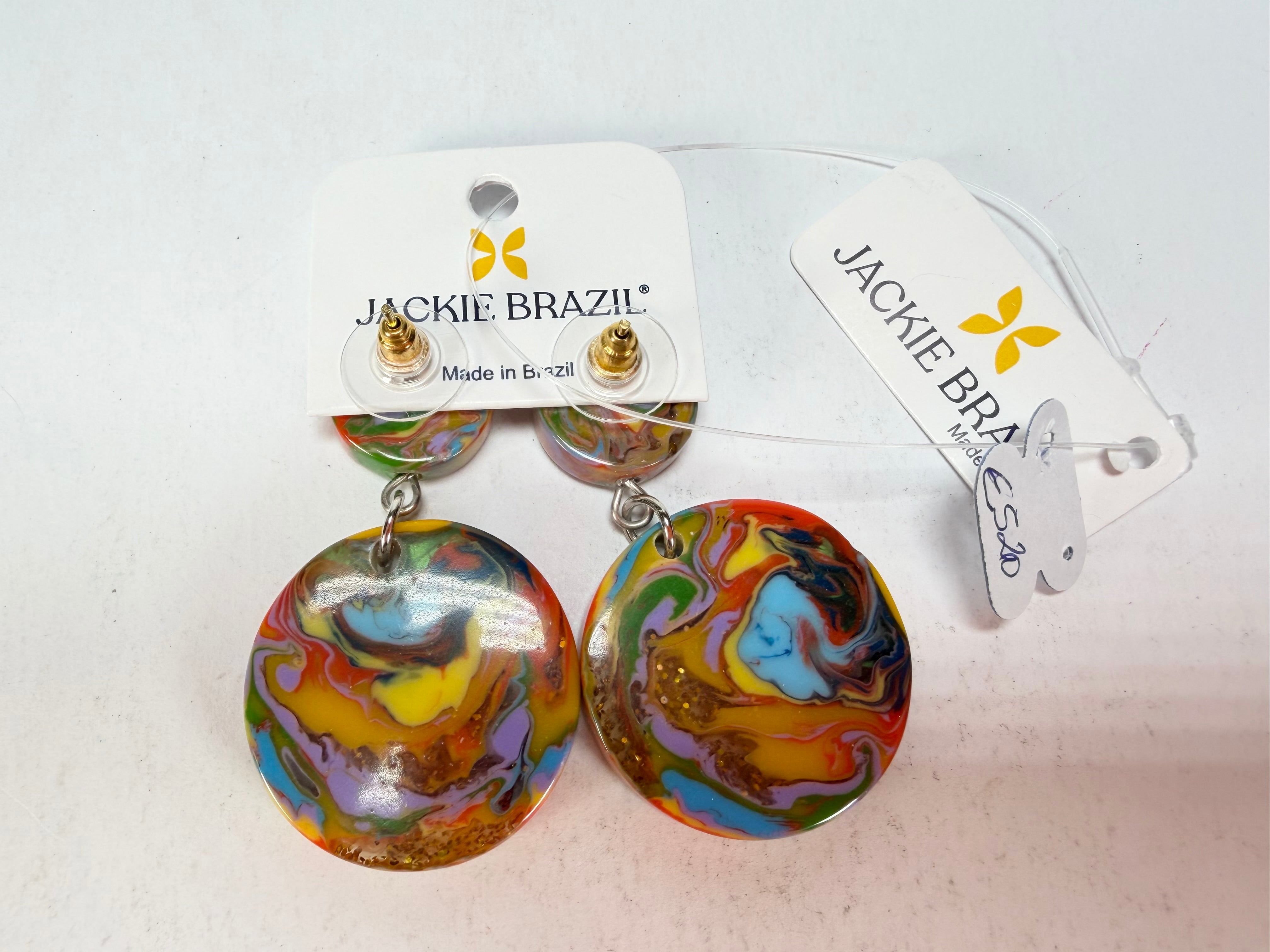 Jackie Brazil "Duo Stud" Kandinsky Disk On Pin Resin Earrings ( E0520 )