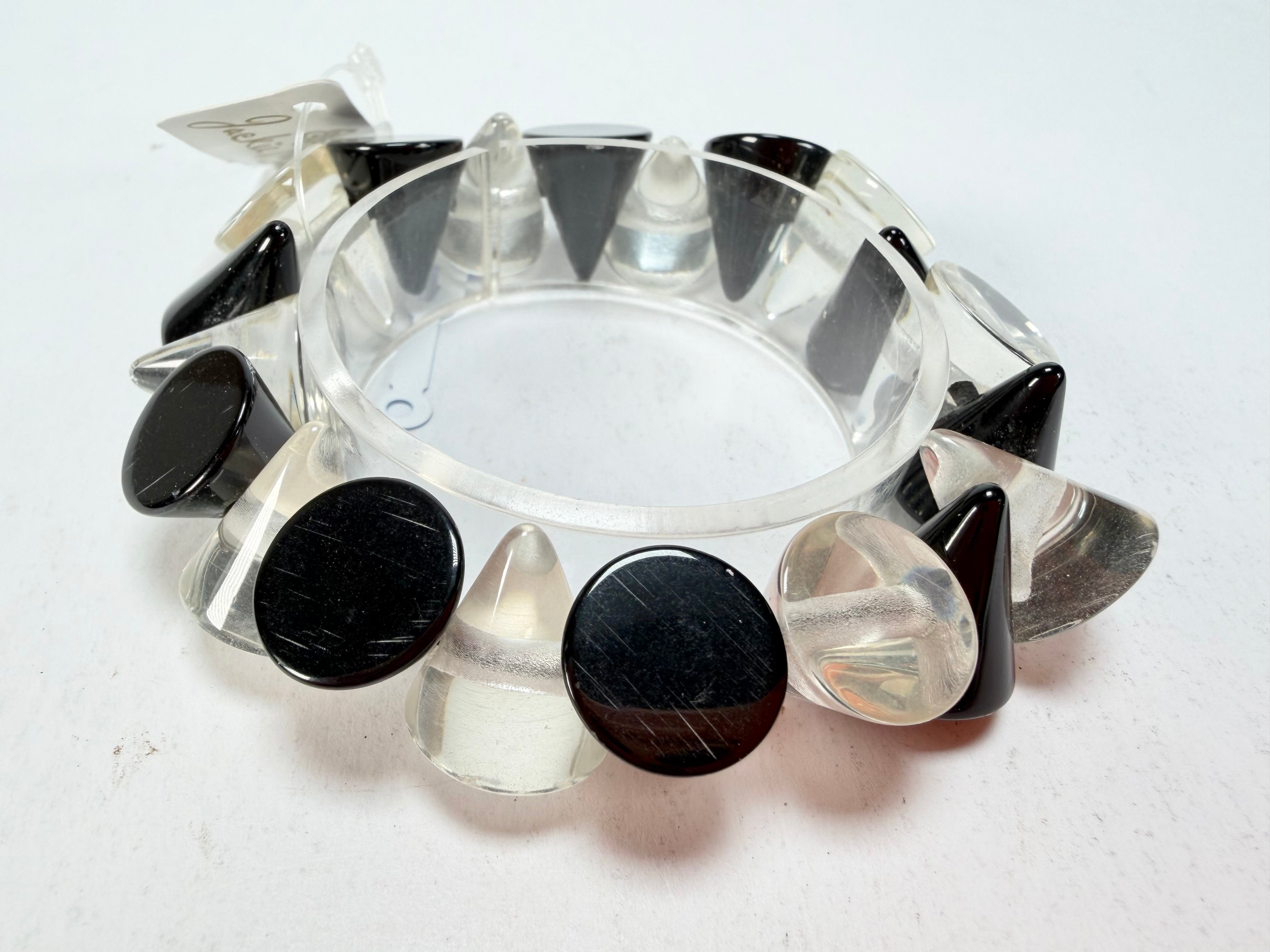Jackie Brazil "Oscar" Black & Clear Transparent Cones on Elastic Bracelet ( B0935 )