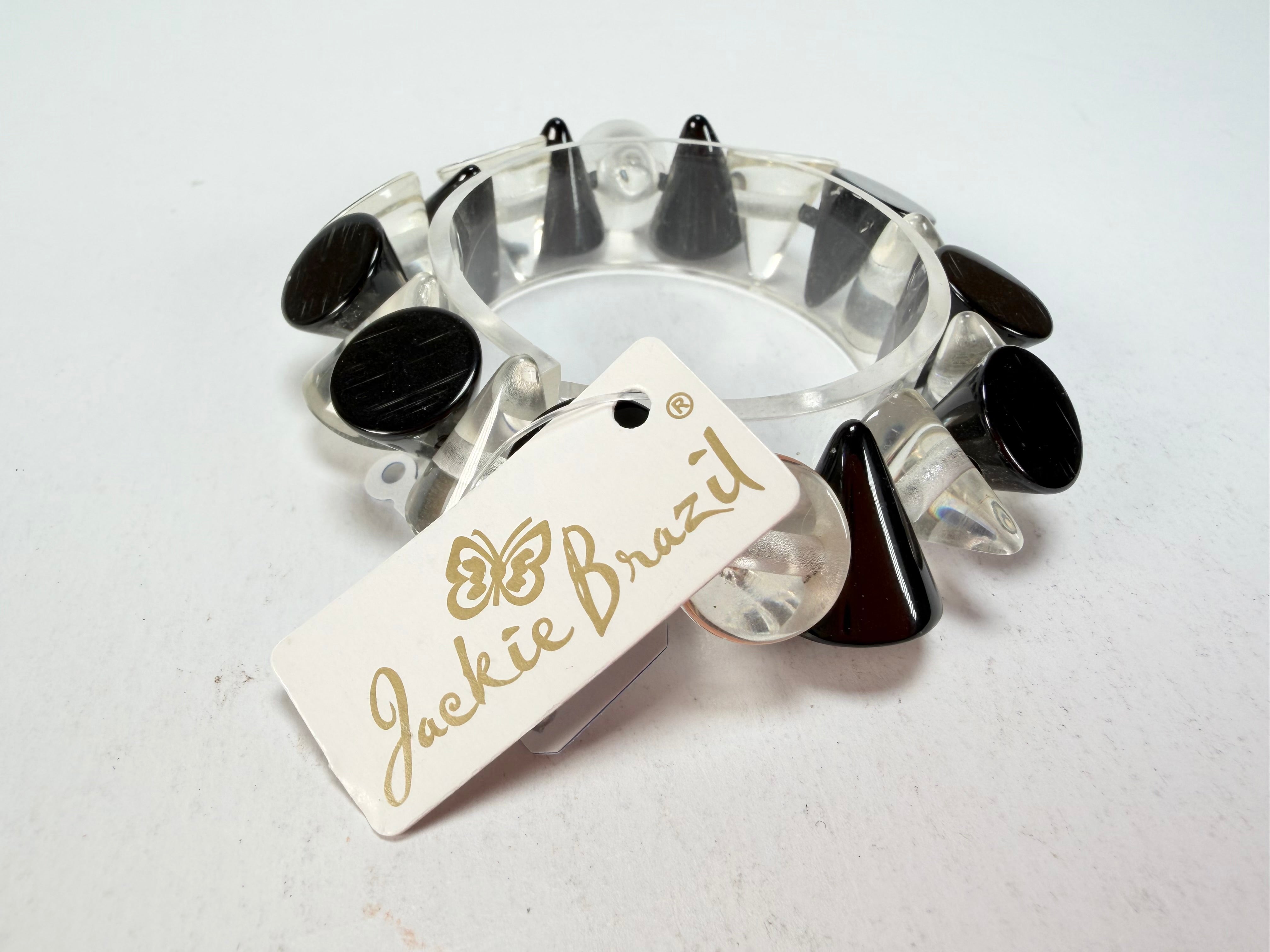 Jackie Brazil "Oscar" Black & Clear Transparent Cones on Elastic Bracelet ( B0935 )