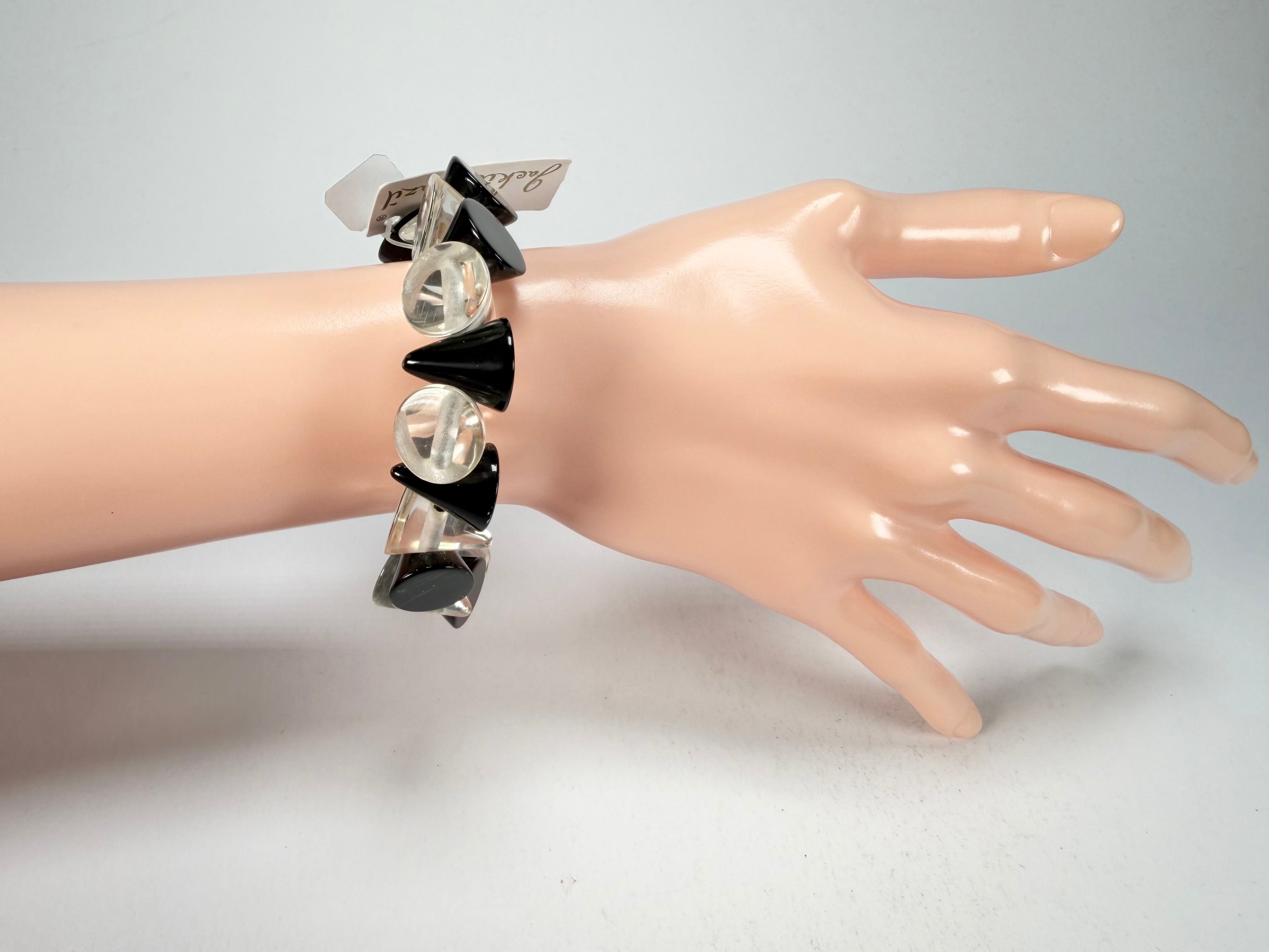 Jackie Brazil "Oscar" Black & Clear Transparent Cones on Elastic Bracelet ( B0935 )