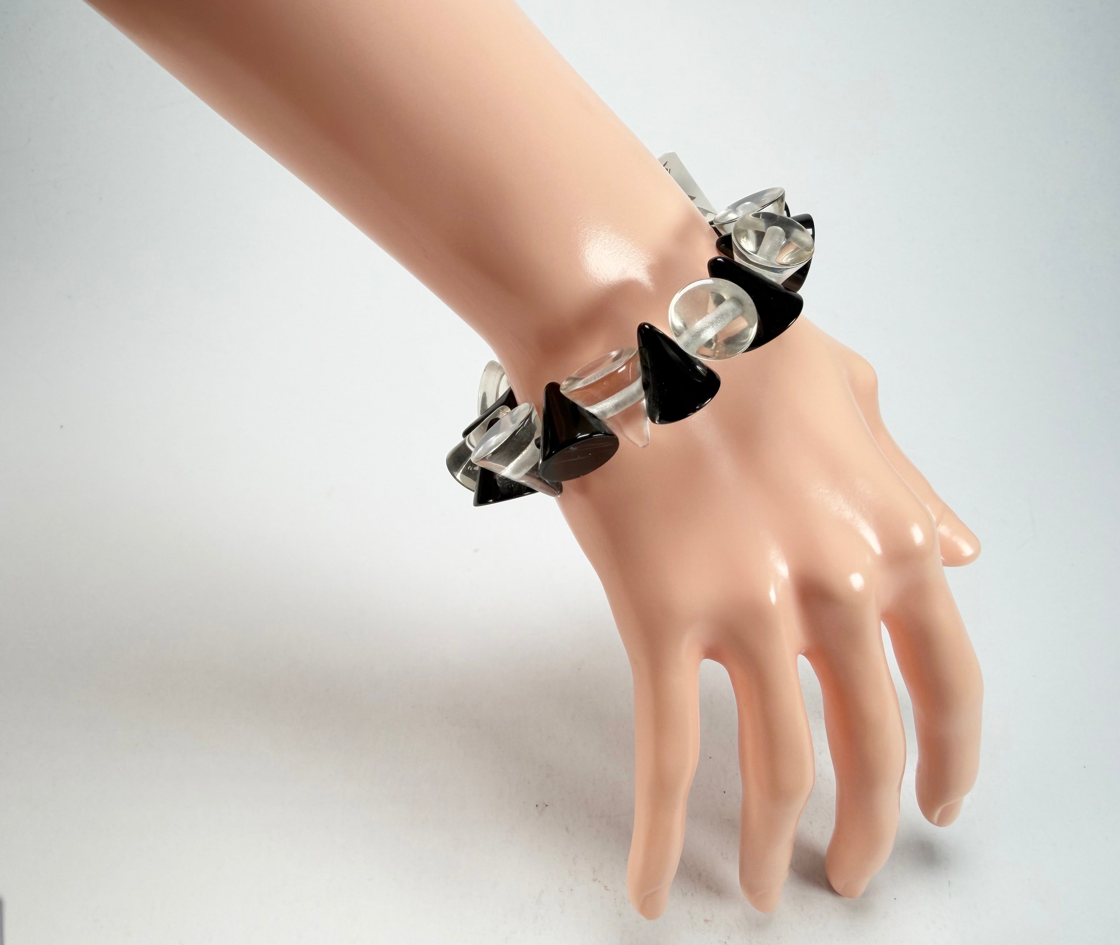 Jackie Brazil "Oscar" Black & Clear Transparent Cones on Elastic Bracelet ( B0935 )