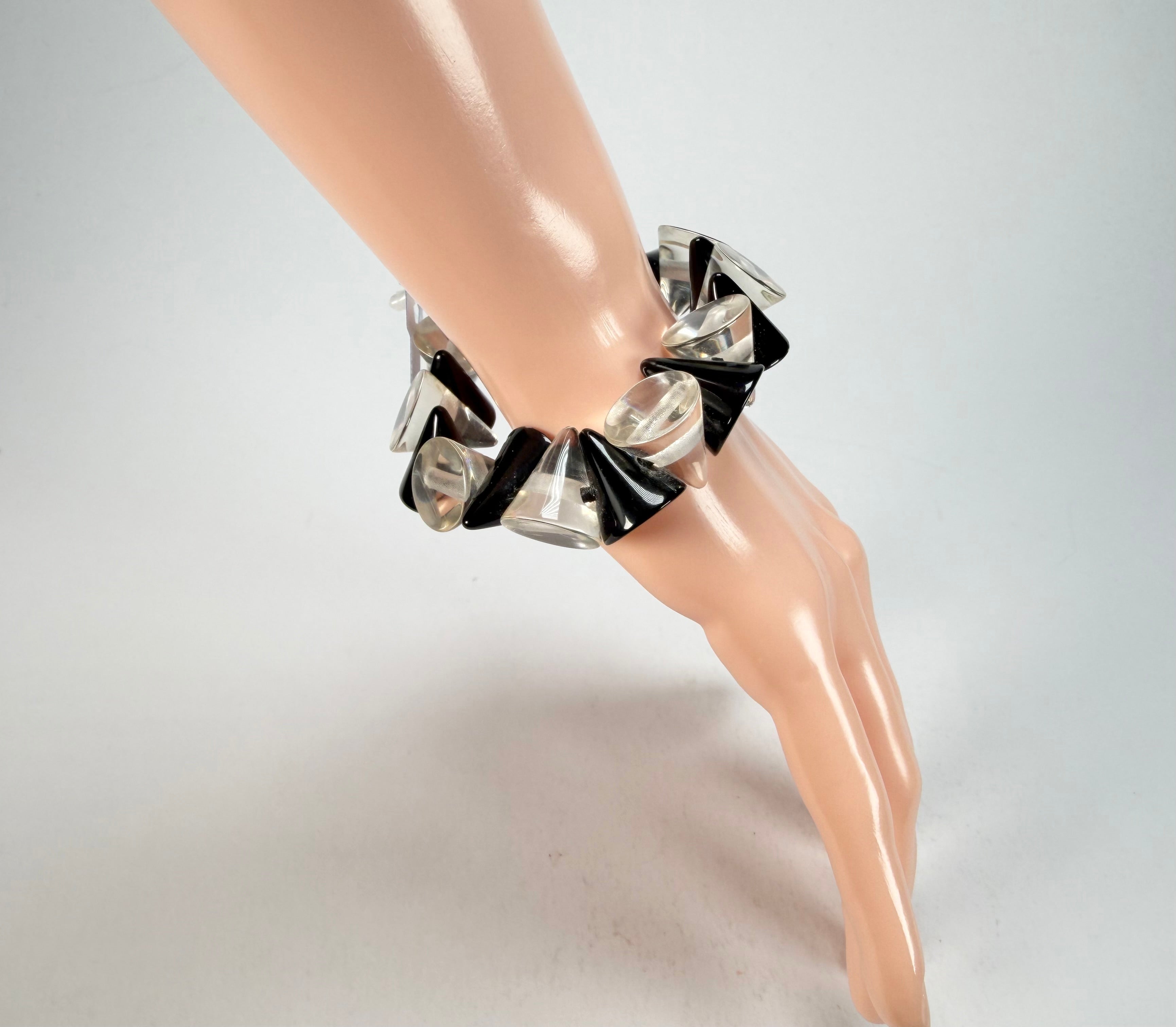 Jackie Brazil "Oscar" Black & Clear Transparent Cones on Elastic Bracelet ( B0935 )