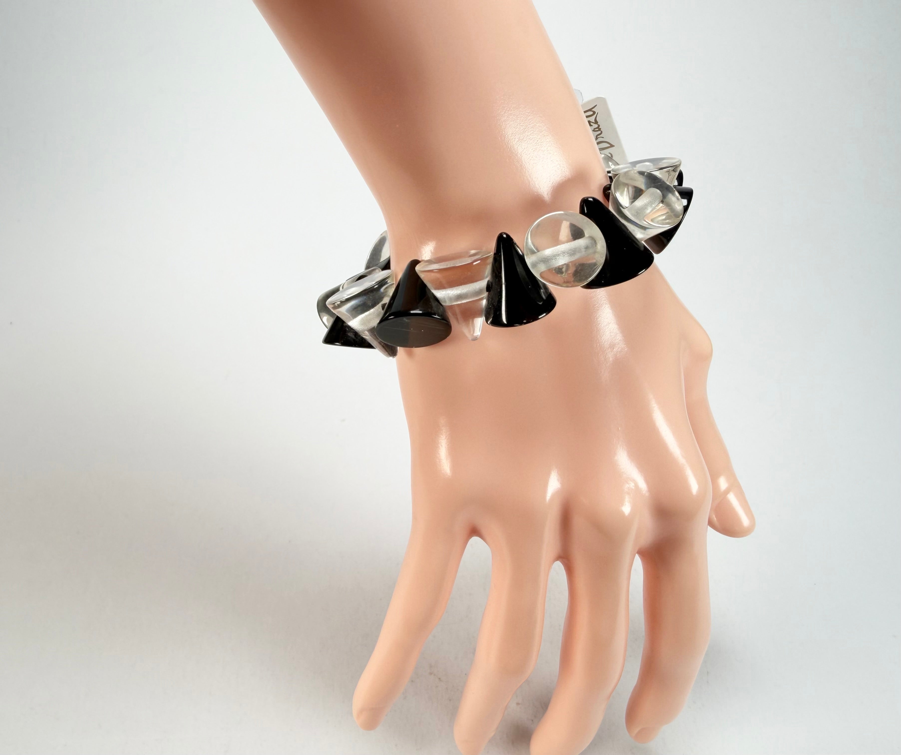 Jackie Brazil "Oscar" Black & Clear Transparent Cones on Elastic Bracelet ( B0935 )
