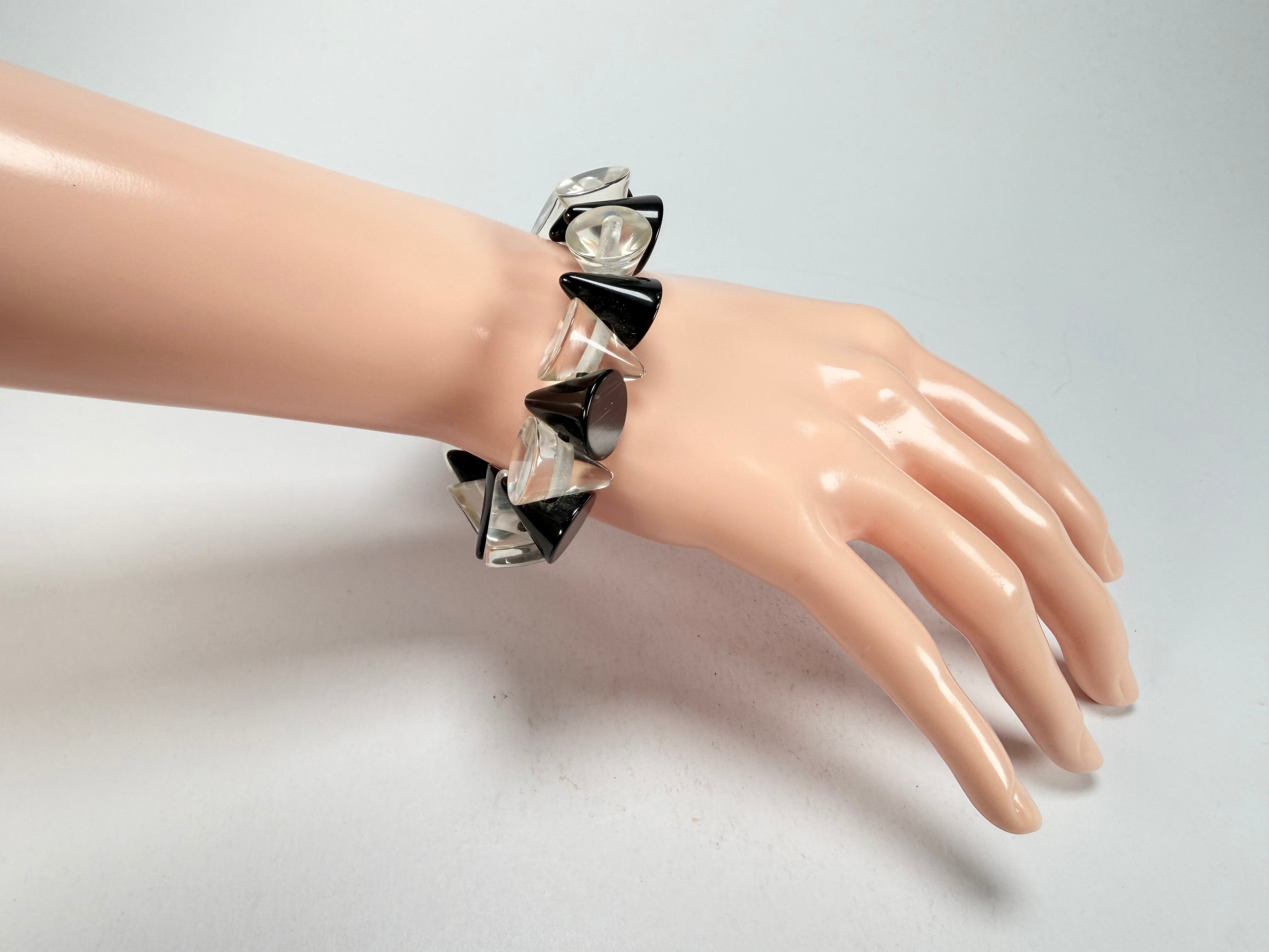 Jackie Brazil "Oscar" Black & Clear Transparent Cones on Elastic Bracelet ( B0935 )