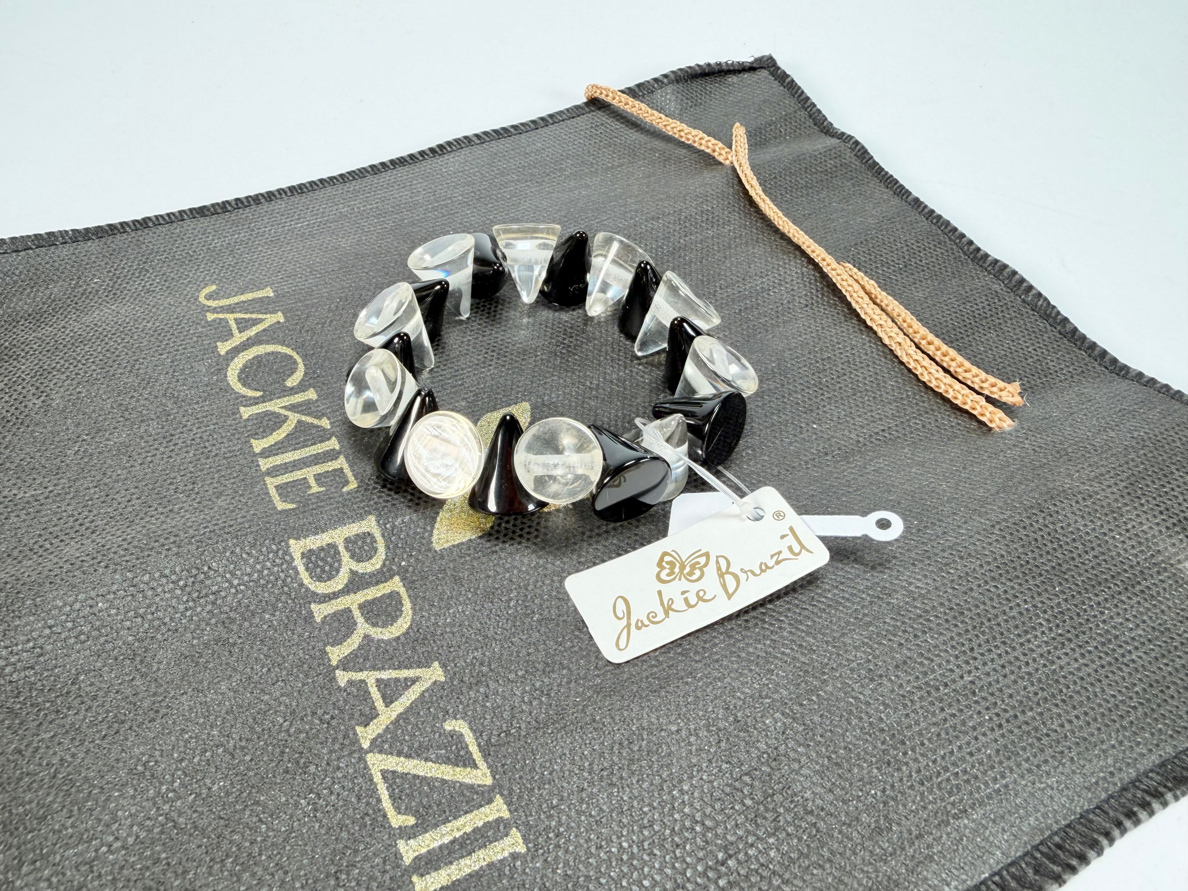 Jackie Brazil "Oscar" Black & Clear Transparent Cones on Elastic Bracelet ( B0935 )