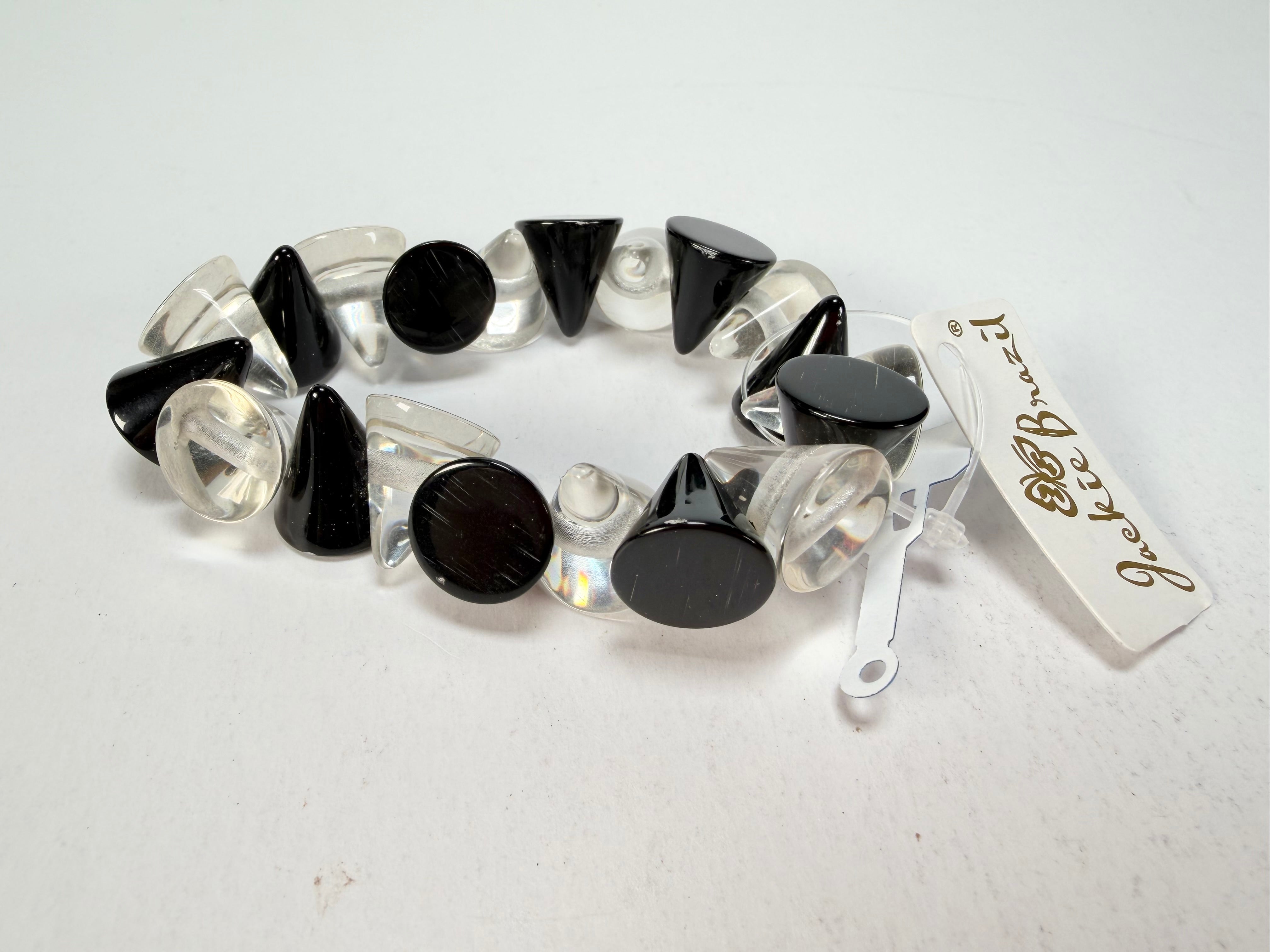 Jackie Brazil "Oscar" Black & Clear Transparent Cones on Elastic Bracelet ( B0935 )