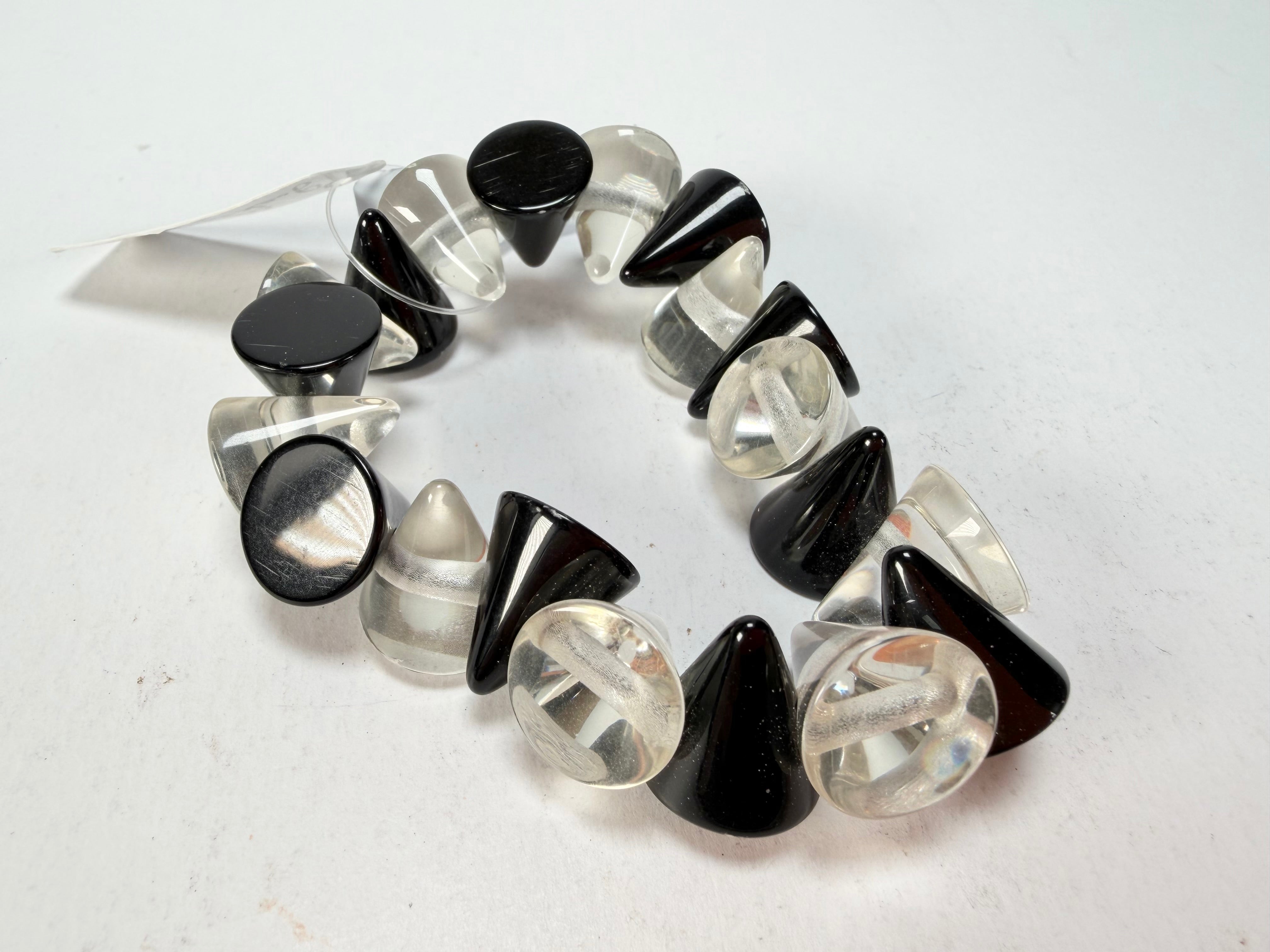 Jackie Brazil "Oscar" Black & Clear Transparent Cones on Elastic Bracelet ( B0935 )