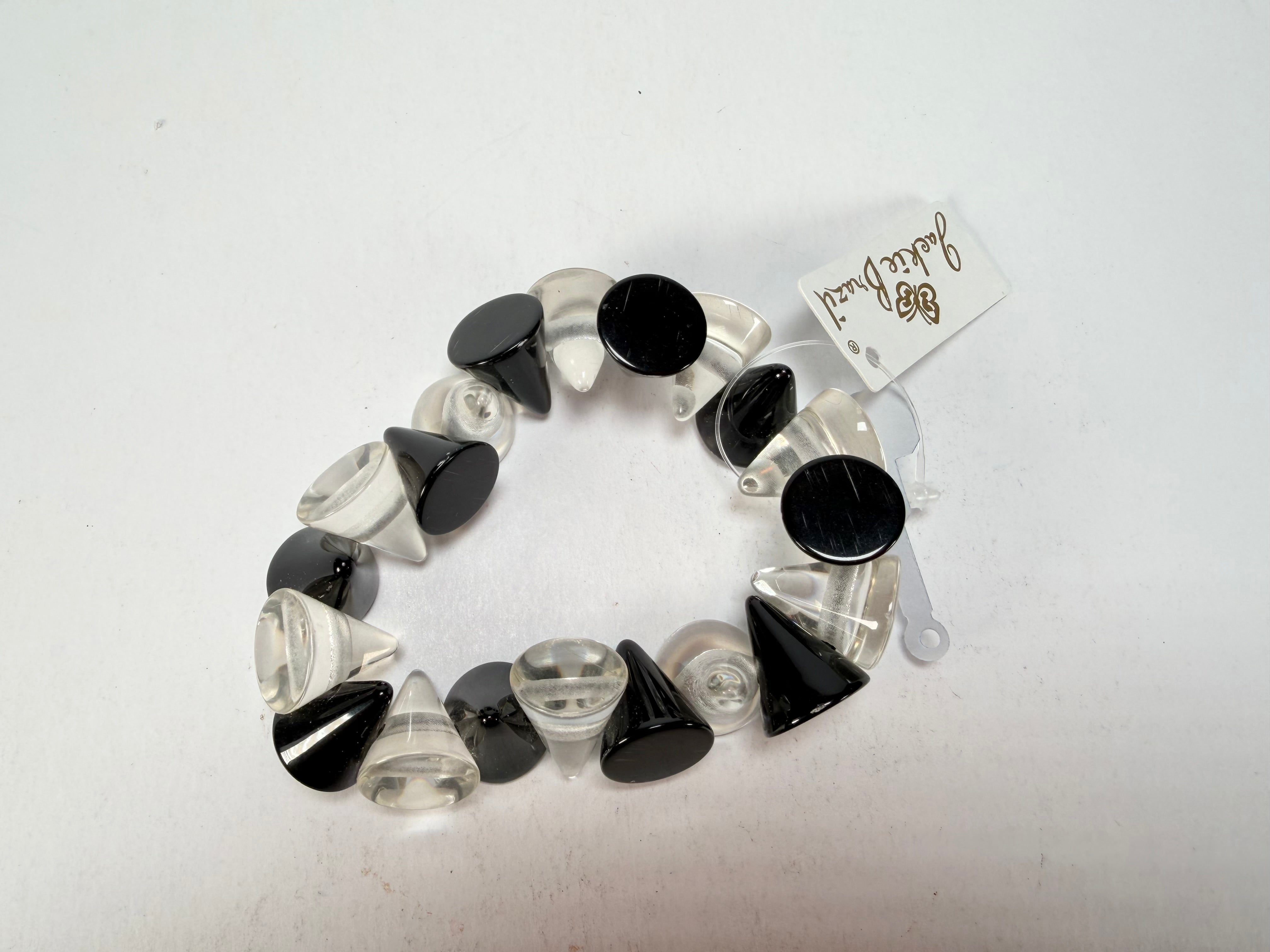 Jackie Brazil "Oscar" Black & Clear Transparent Cones on Elastic Bracelet ( B0935 )
