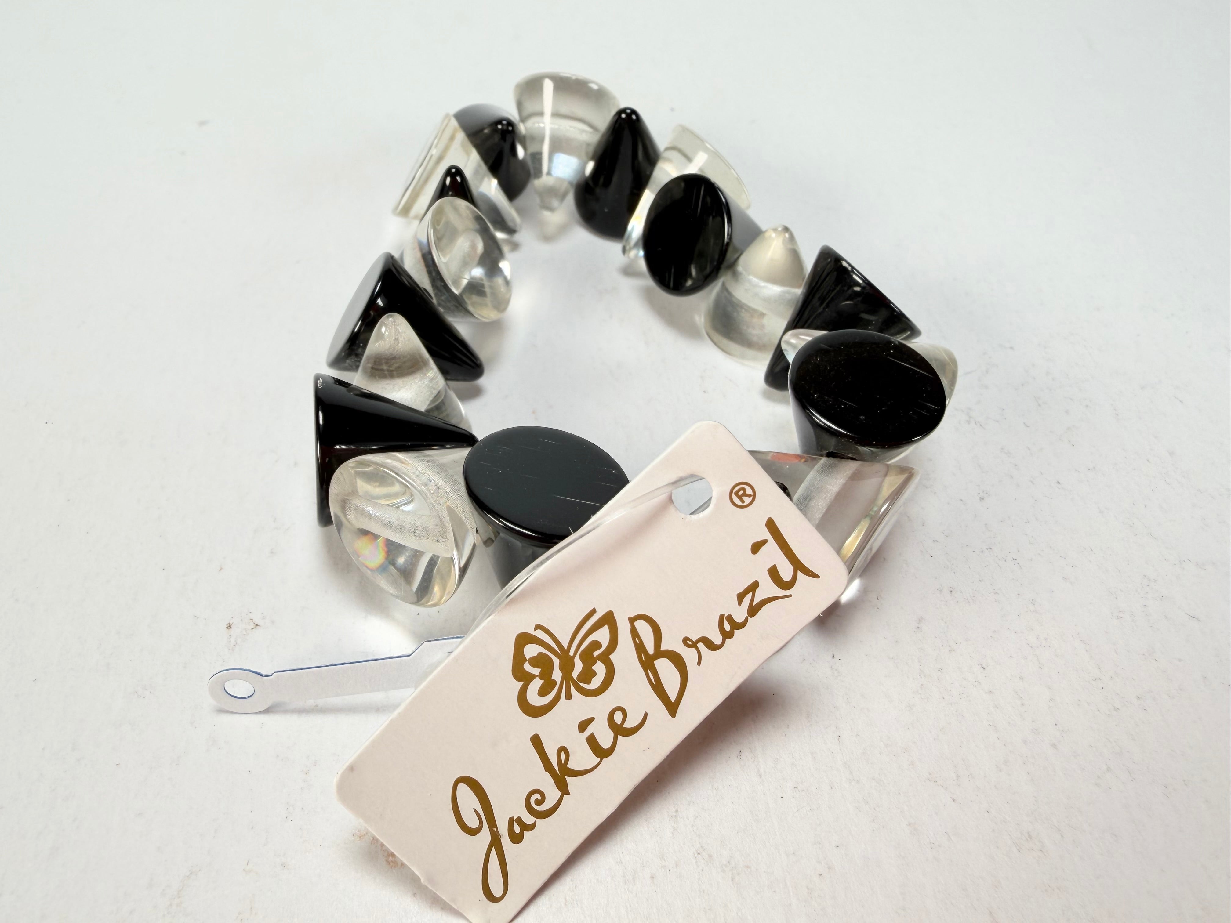 Jackie Brazil "Oscar" Black & Clear Transparent Cones on Elastic Bracelet ( B0935 )