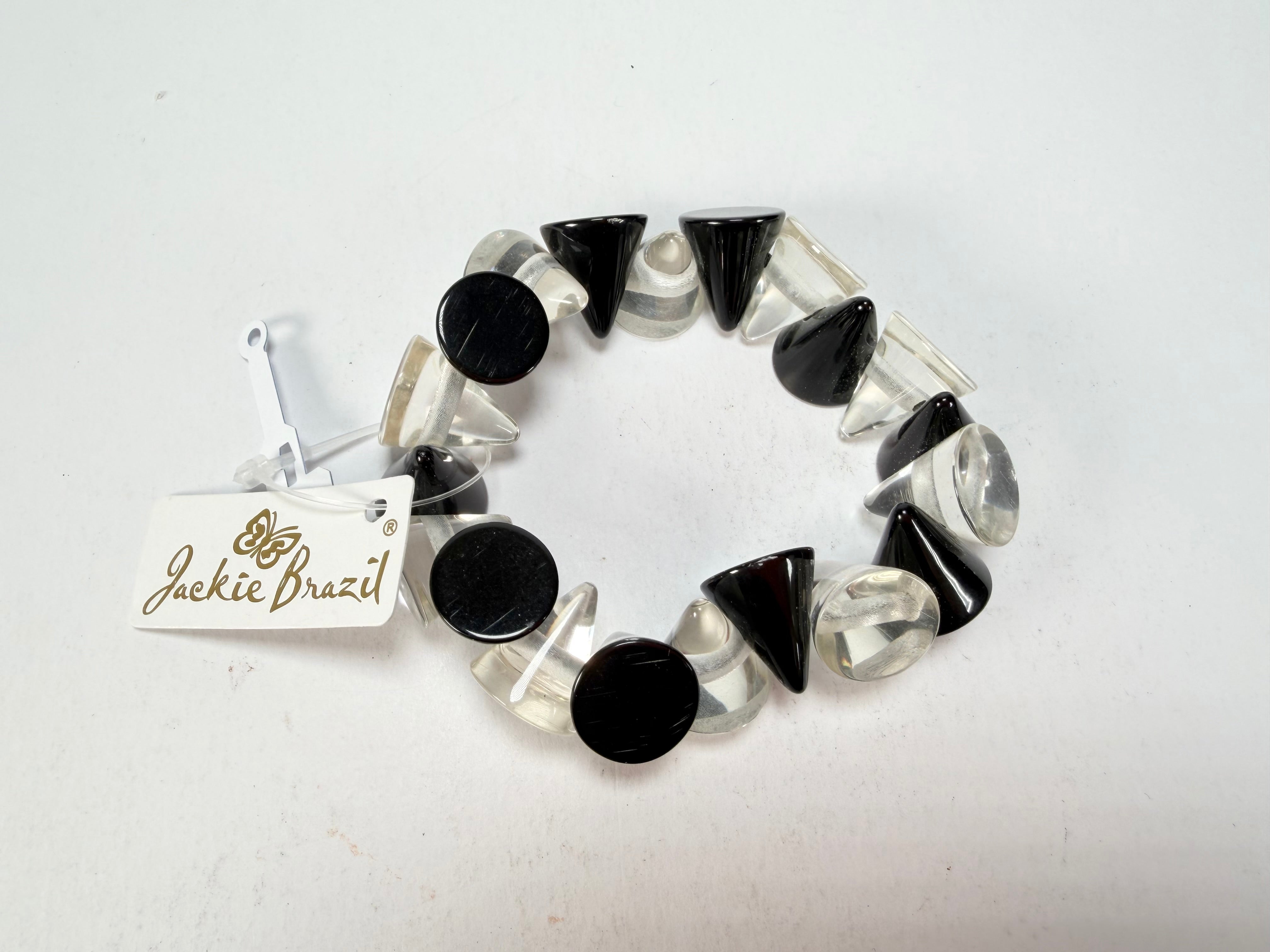Jackie Brazil "Oscar" Black & Clear Transparent Cones on Elastic Bracelet ( B0935 )