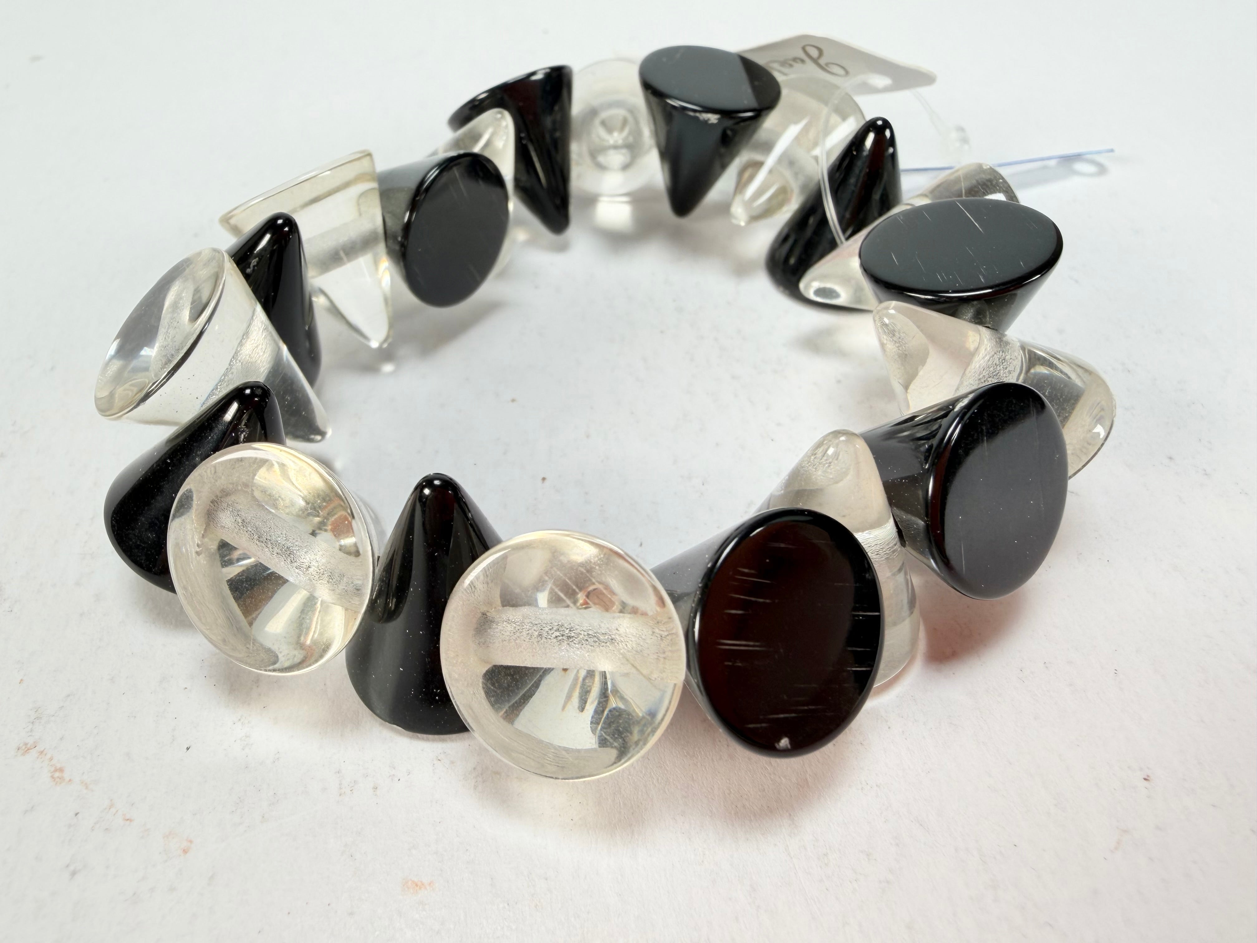 Jackie Brazil "Oscar" Black & Clear Transparent Cones on Elastic Bracelet ( B0935 )