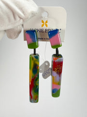 Jackie Brazil "Crown" Kandinsky Mix Thin Rectangle Resin Earrings ( E2335 )