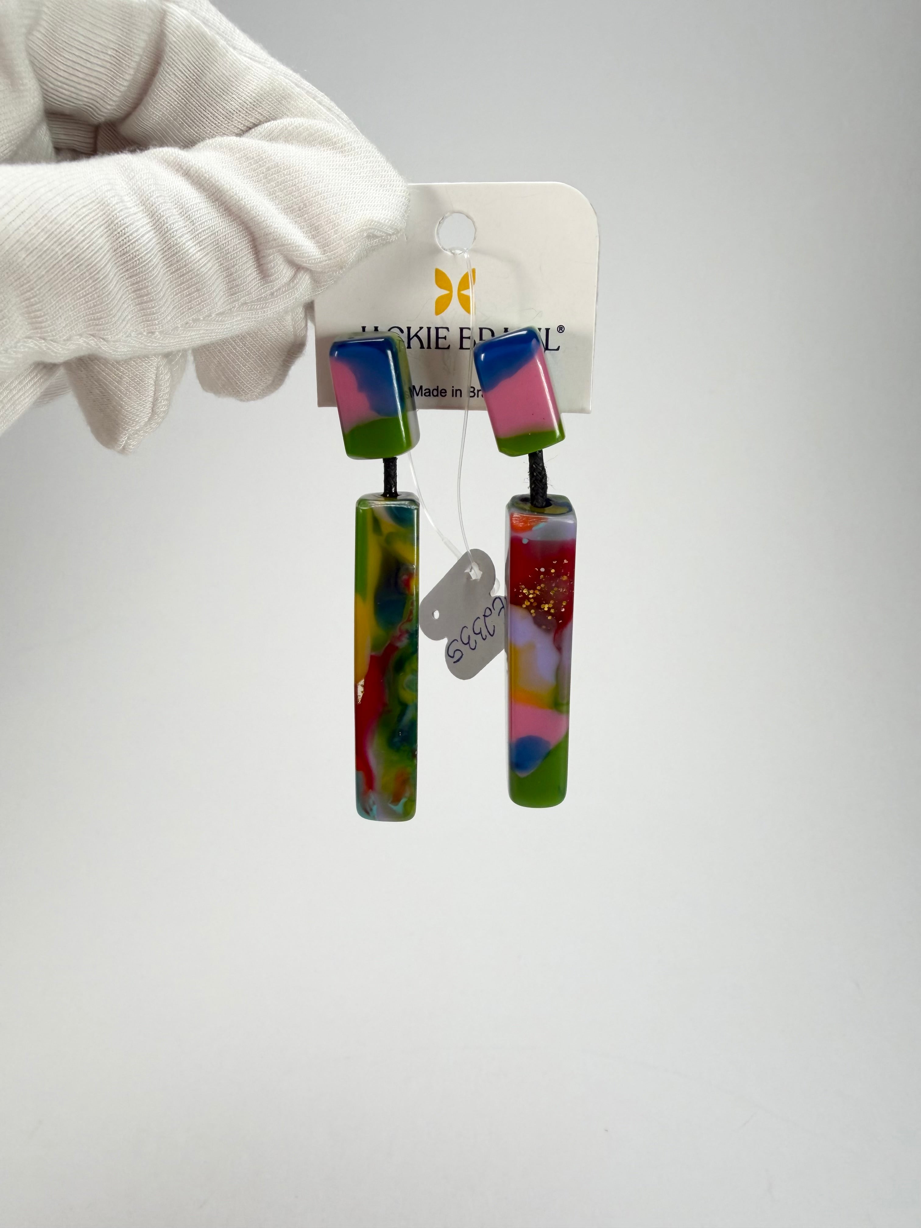 Jackie Brazil "Crown" Kandinsky Mix Thin Rectangle Resin Earrings ( E2335 )