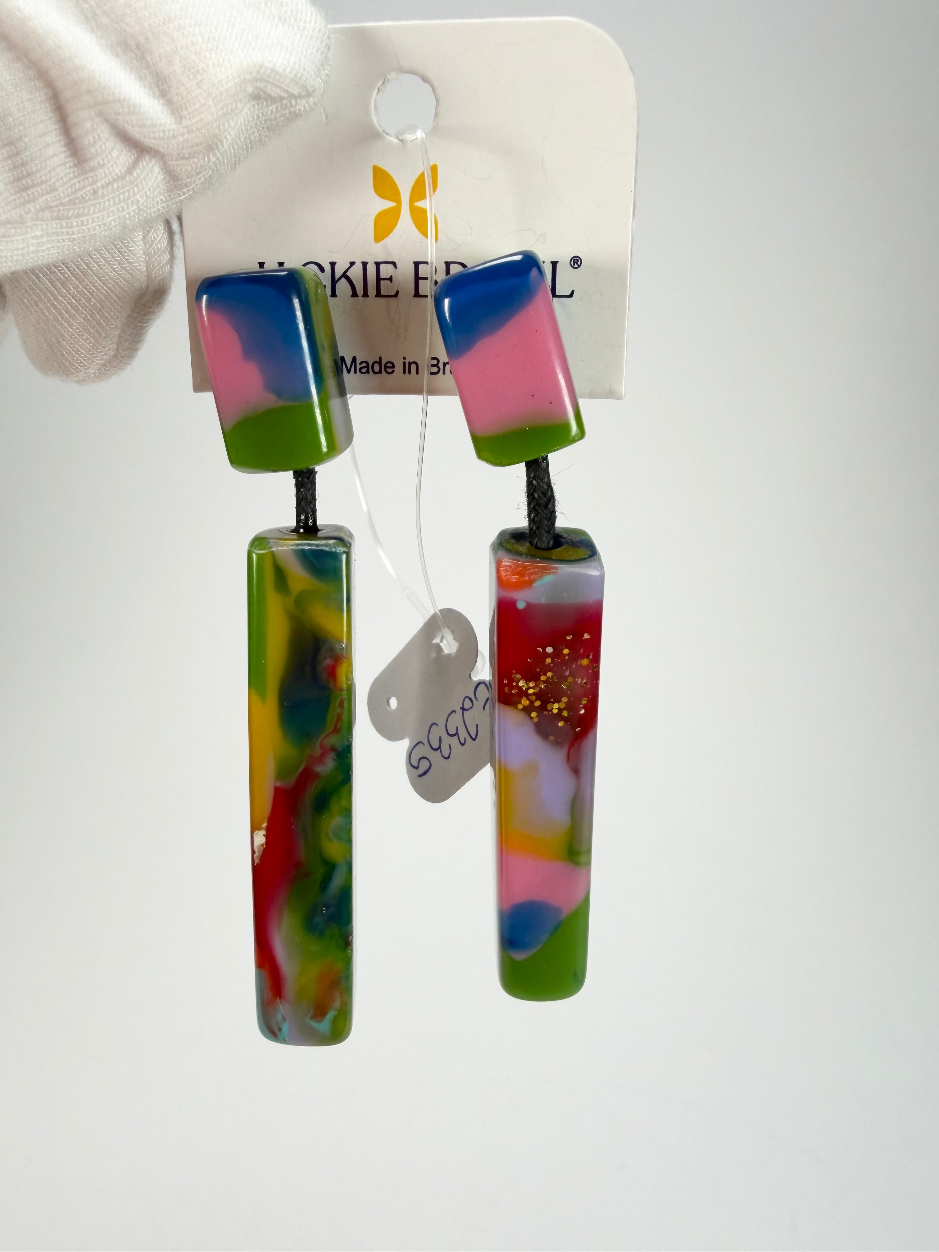 Jackie Brazil "Crown" Kandinsky Mix Thin Rectangle Resin Earrings ( E2335 )