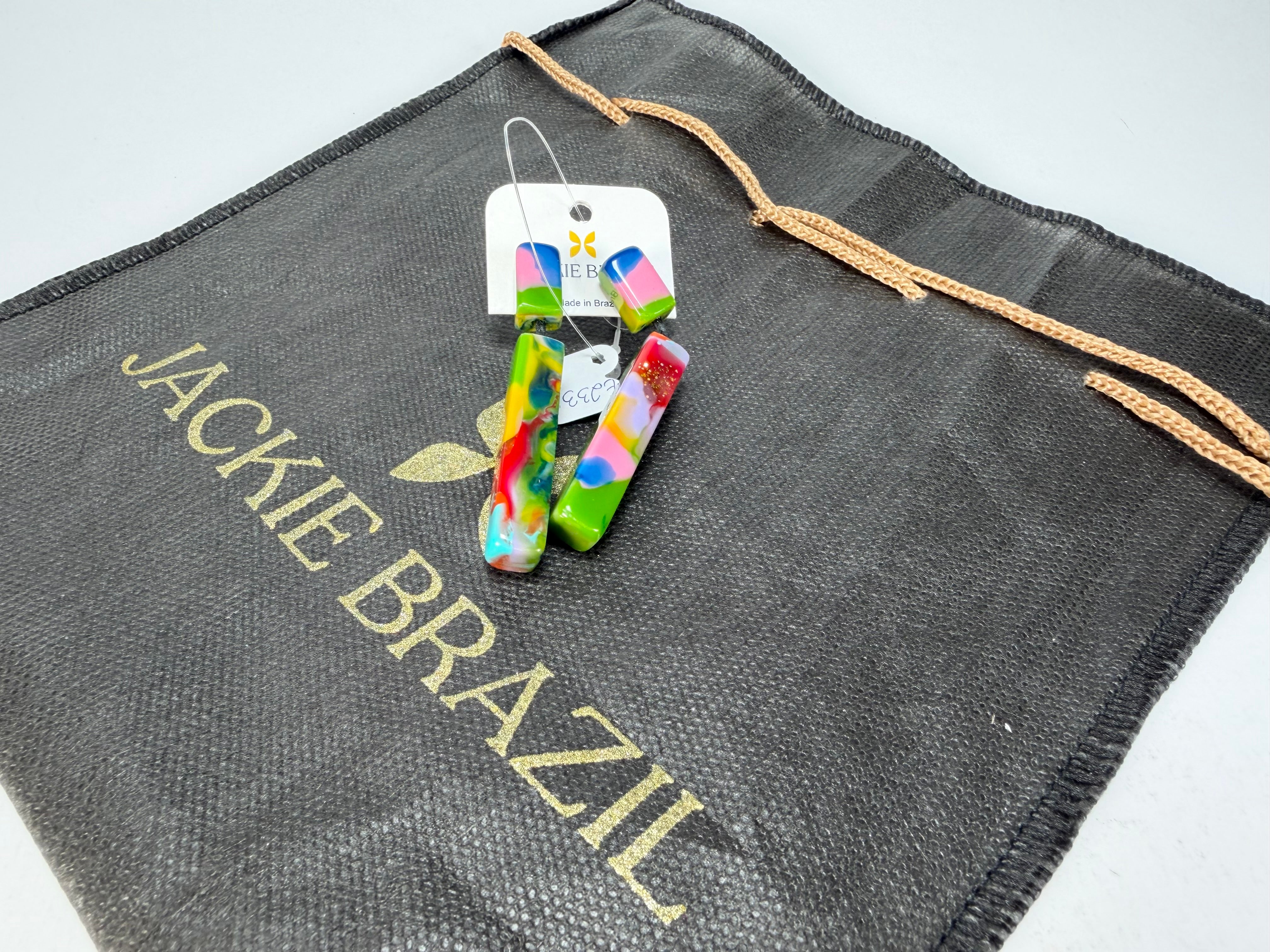 Jackie Brazil "Crown" Kandinsky Mix Thin Rectangle Resin Earrings ( E2335 )