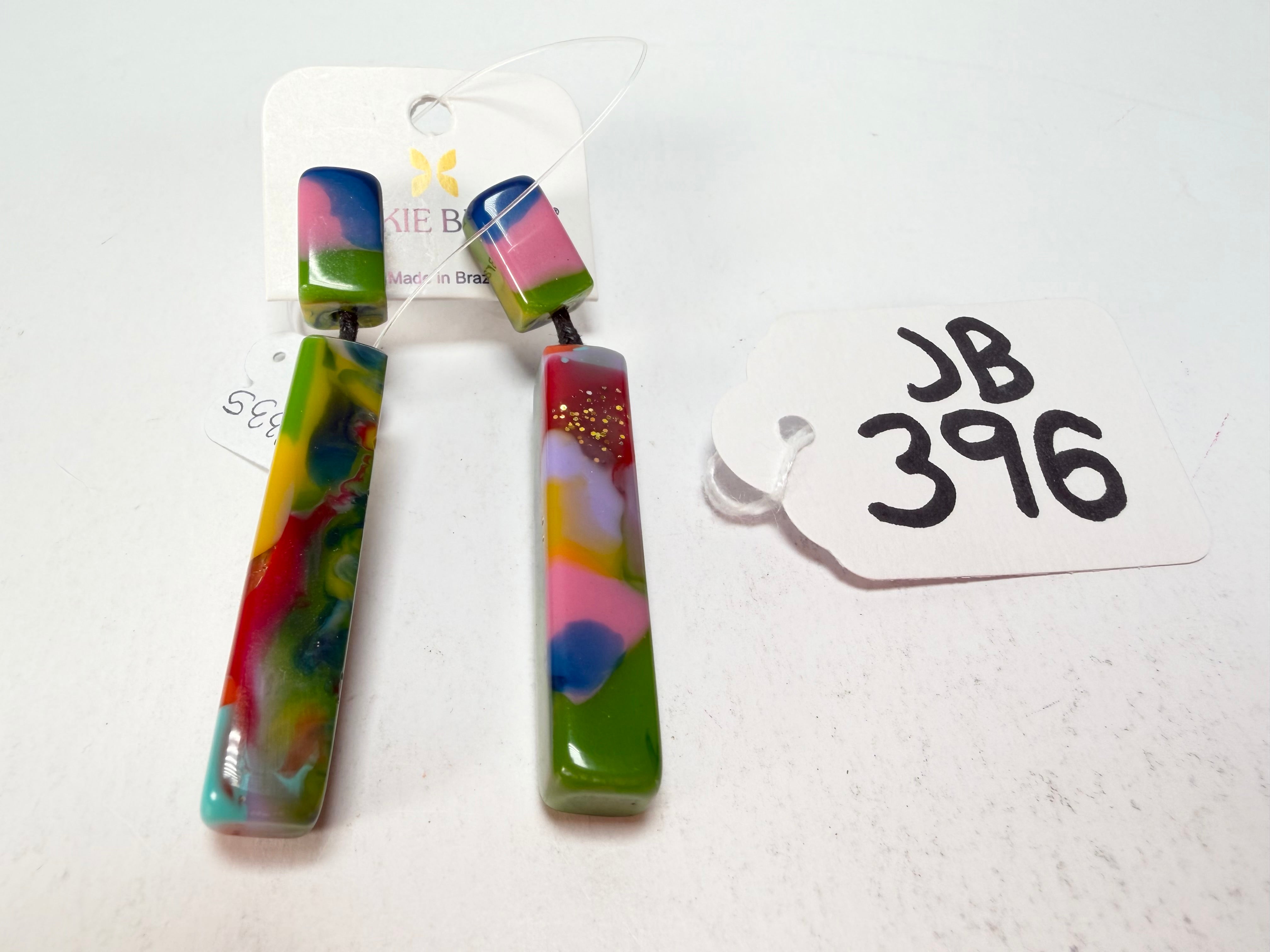 Jackie Brazil "Crown" Kandinsky Mix Thin Rectangle Resin Earrings ( E2335 )