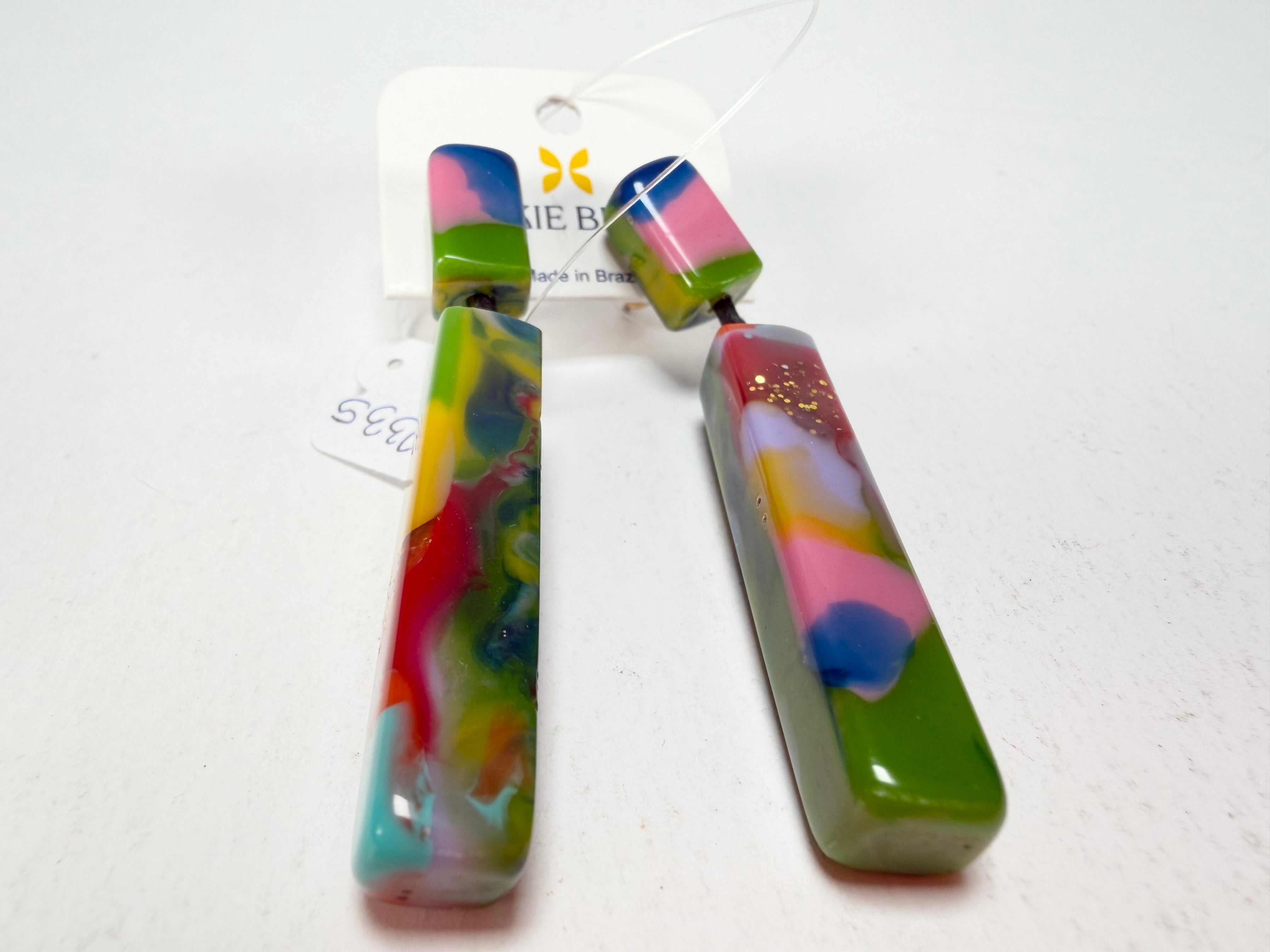 Jackie Brazil "Crown" Kandinsky Mix Thin Rectangle Resin Earrings ( E2335 )