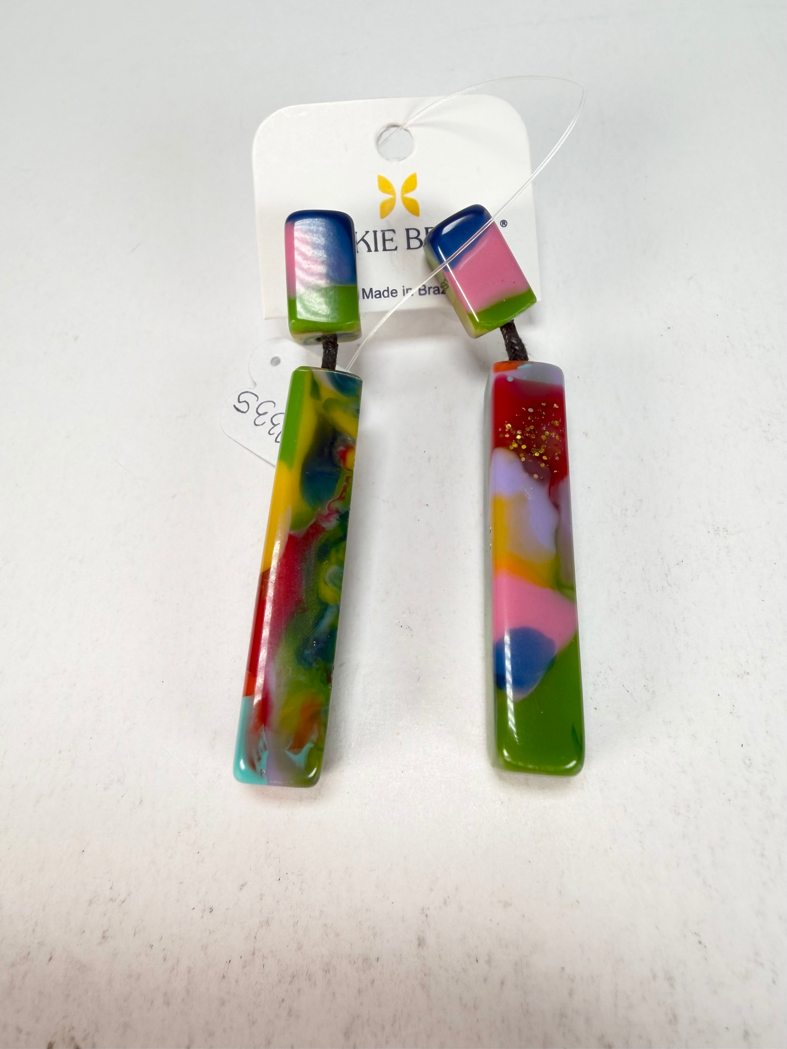 Jackie Brazil "Crown" Kandinsky Mix Thin Rectangle Resin Earrings ( E2335 )
