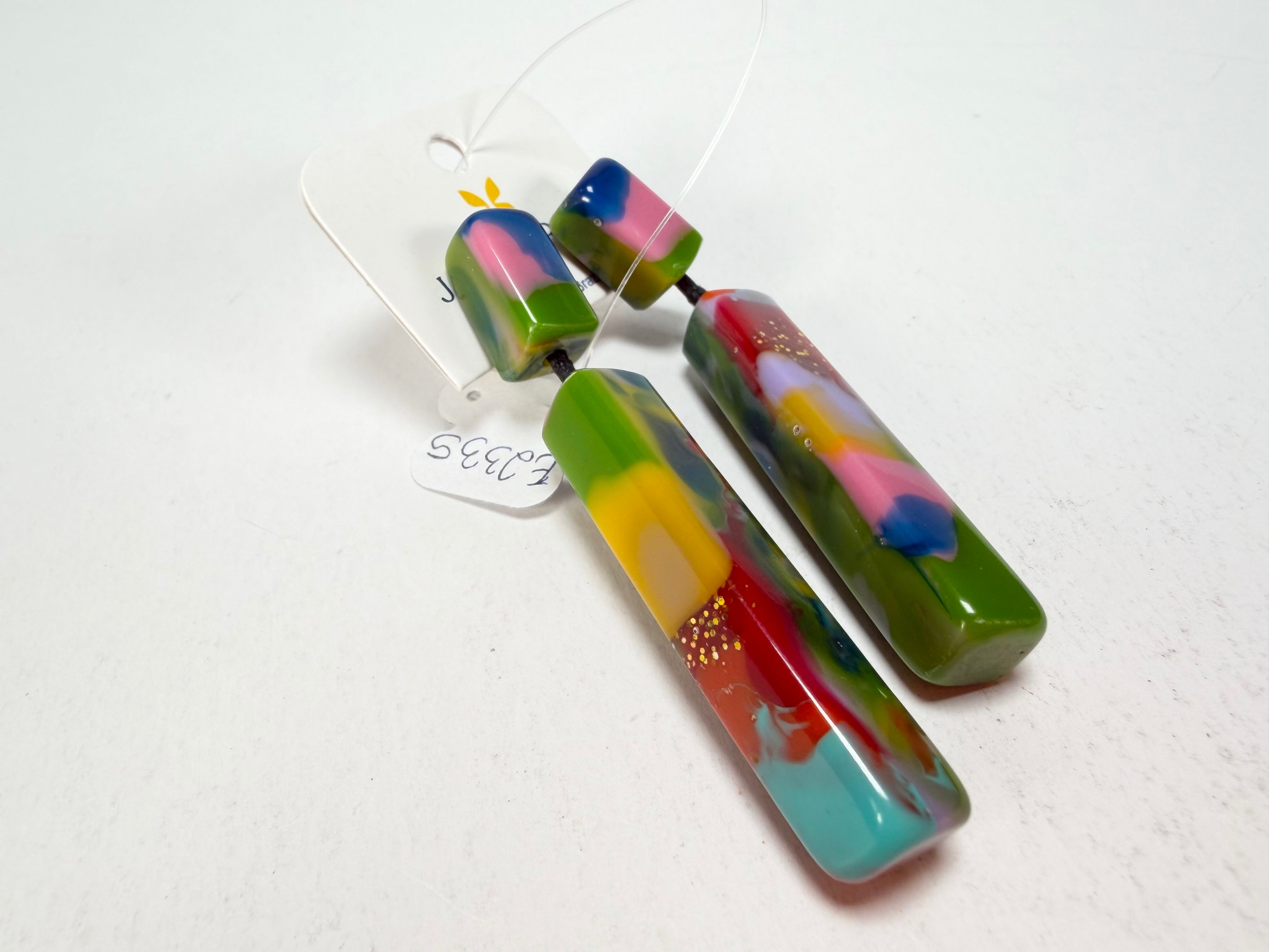 Jackie Brazil "Crown" Kandinsky Mix Thin Rectangle Resin Earrings ( E2335 )