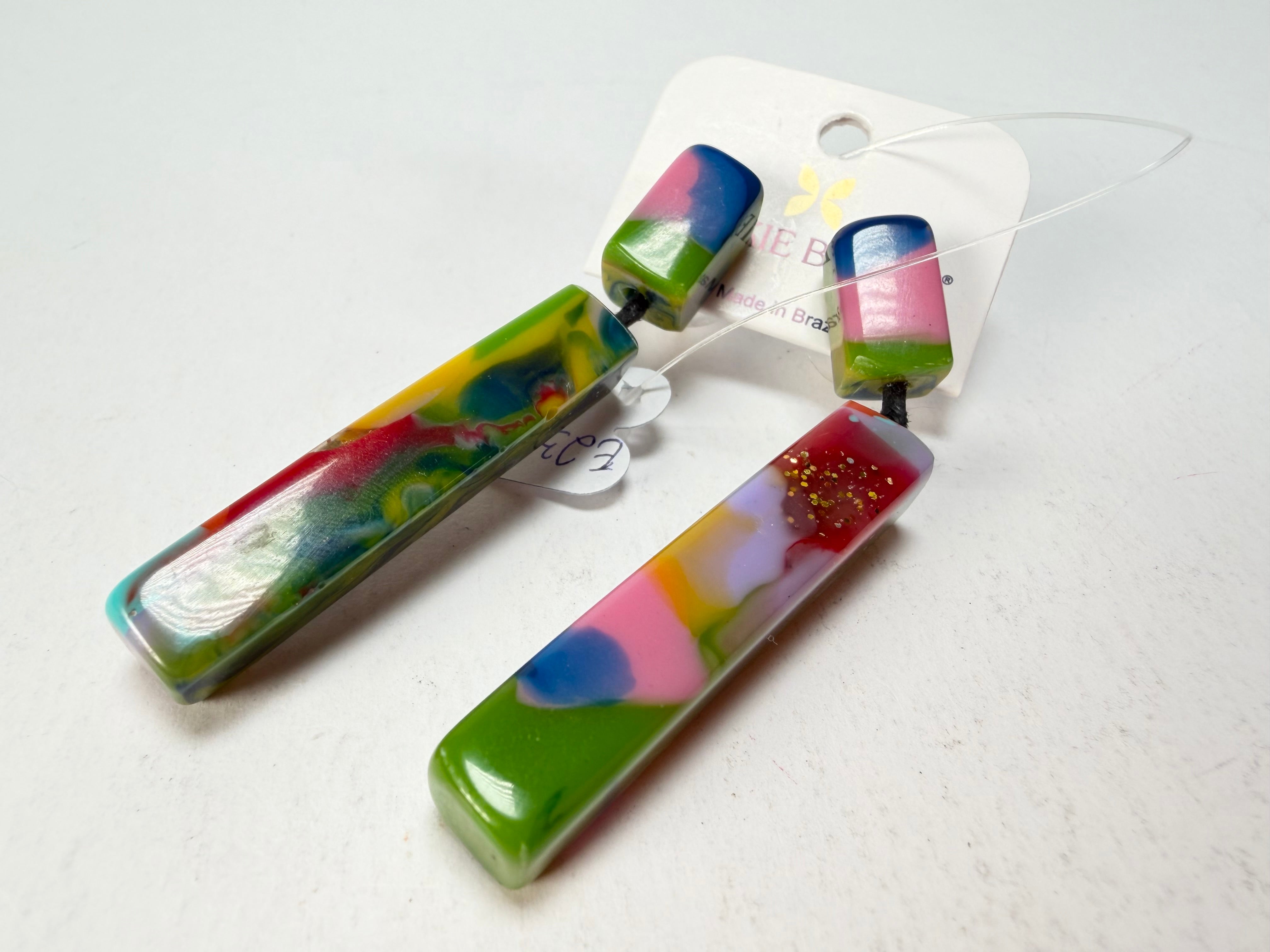Jackie Brazil "Crown" Kandinsky Mix Thin Rectangle Resin Earrings ( E2335 )