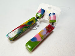 Jackie Brazil "Crown" Kandinsky Mix Thin Rectangle Resin Earrings ( E2335 )
