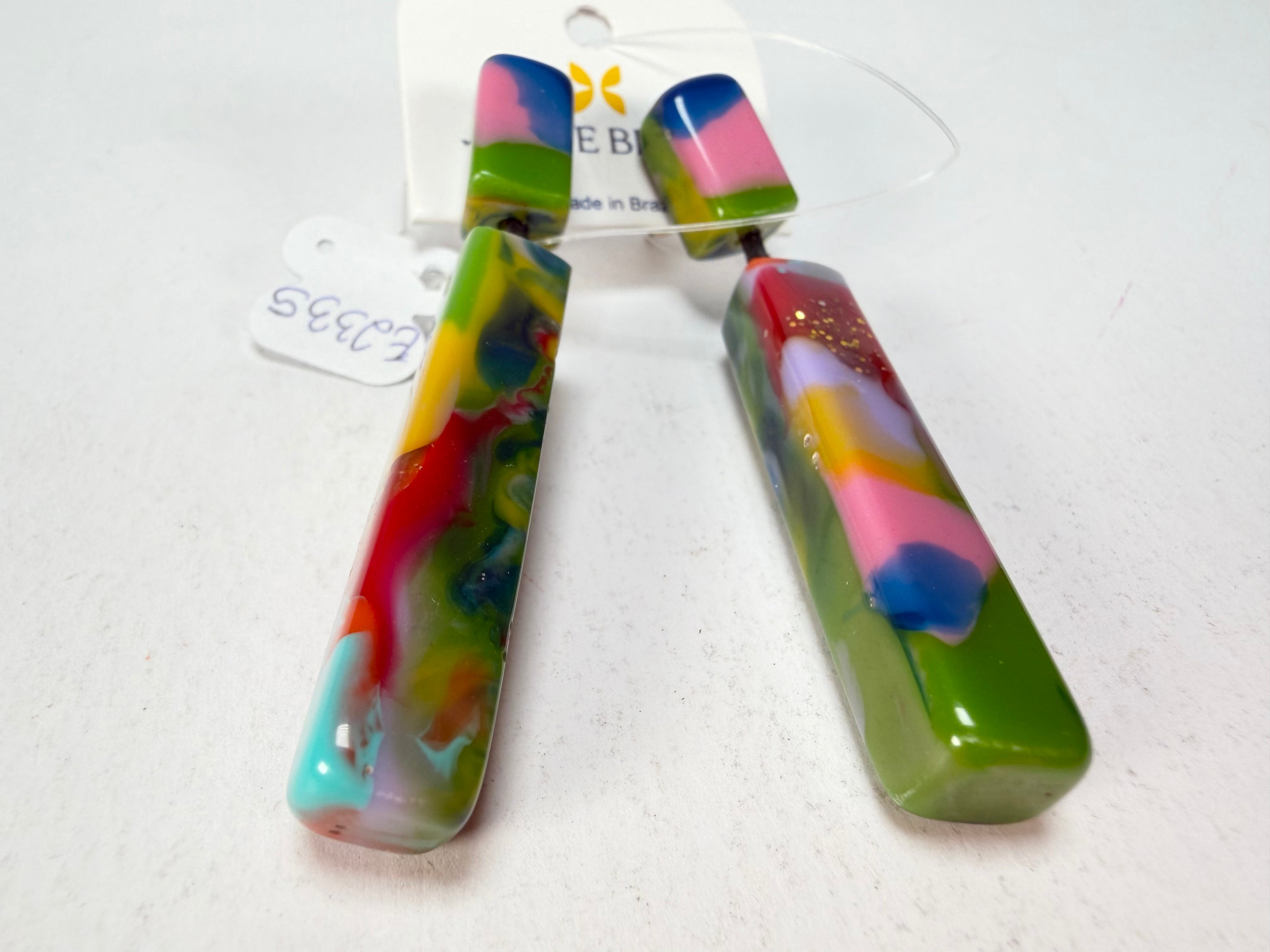 Jackie Brazil "Crown" Kandinsky Mix Thin Rectangle Resin Earrings ( E2335 )