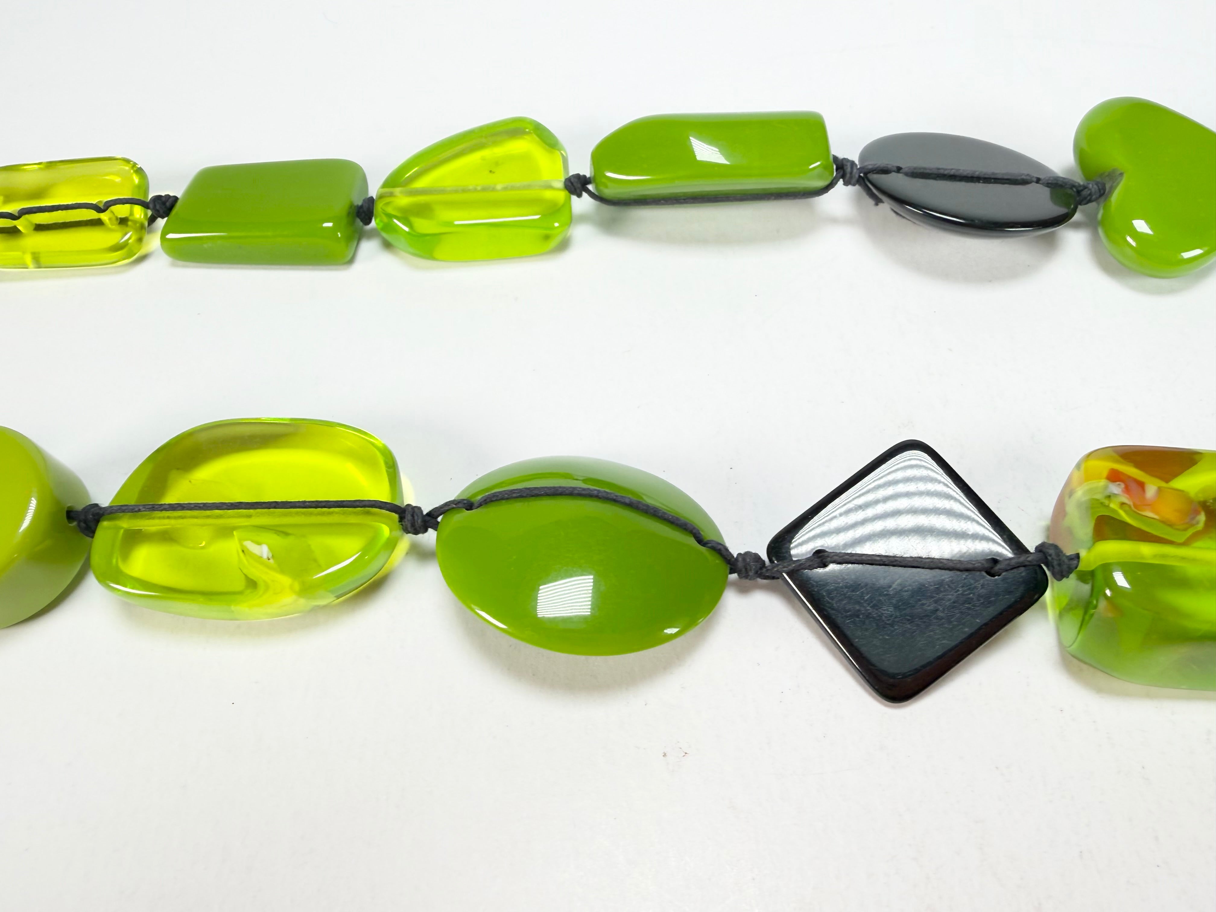 Jackie Brazil "Indiana" Green Mix Multi-Bead Long Resin 110cm Necklace ( N0038 )