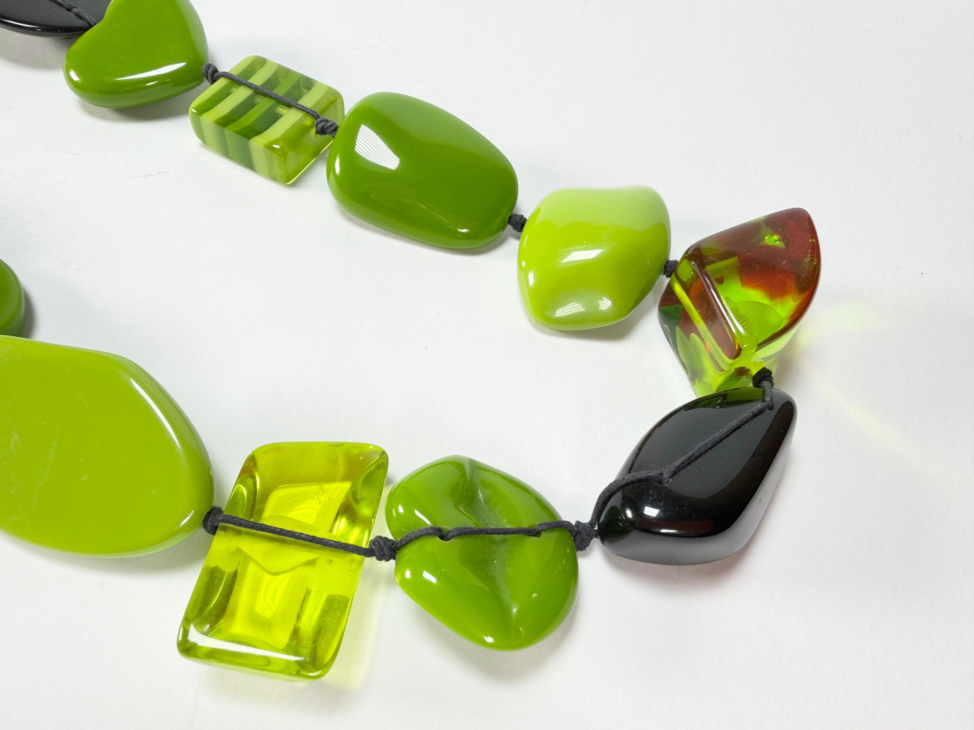 Jackie Brazil "Indiana" Green Mix Multi-Bead Long Resin 110cm Necklace ( N0038 )