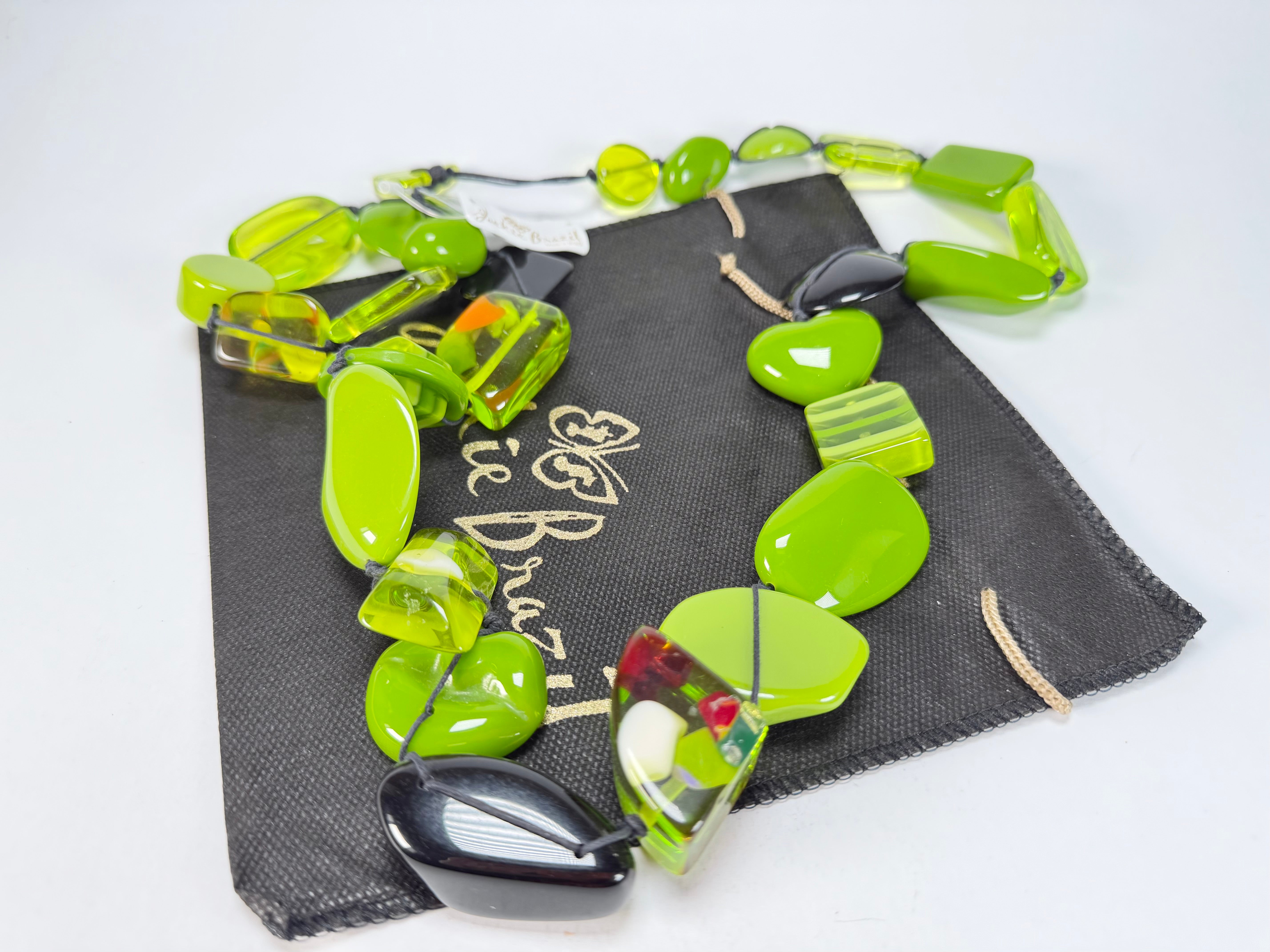 Jackie Brazil "Indiana" Green Mix Multi-Bead Long Resin 110cm Necklace ( N0038 )