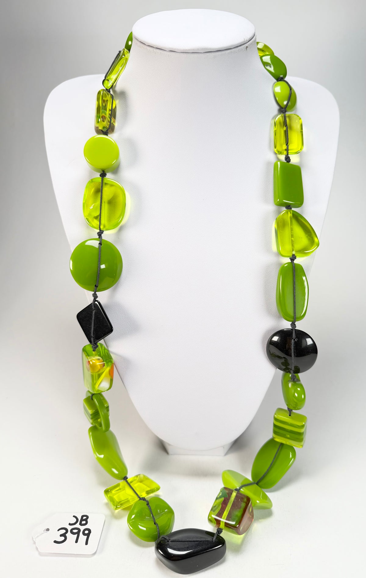 Jackie Brazil "Indiana" Green Mix Multi-Bead Long Resin 110cm Necklace ( N0038 )