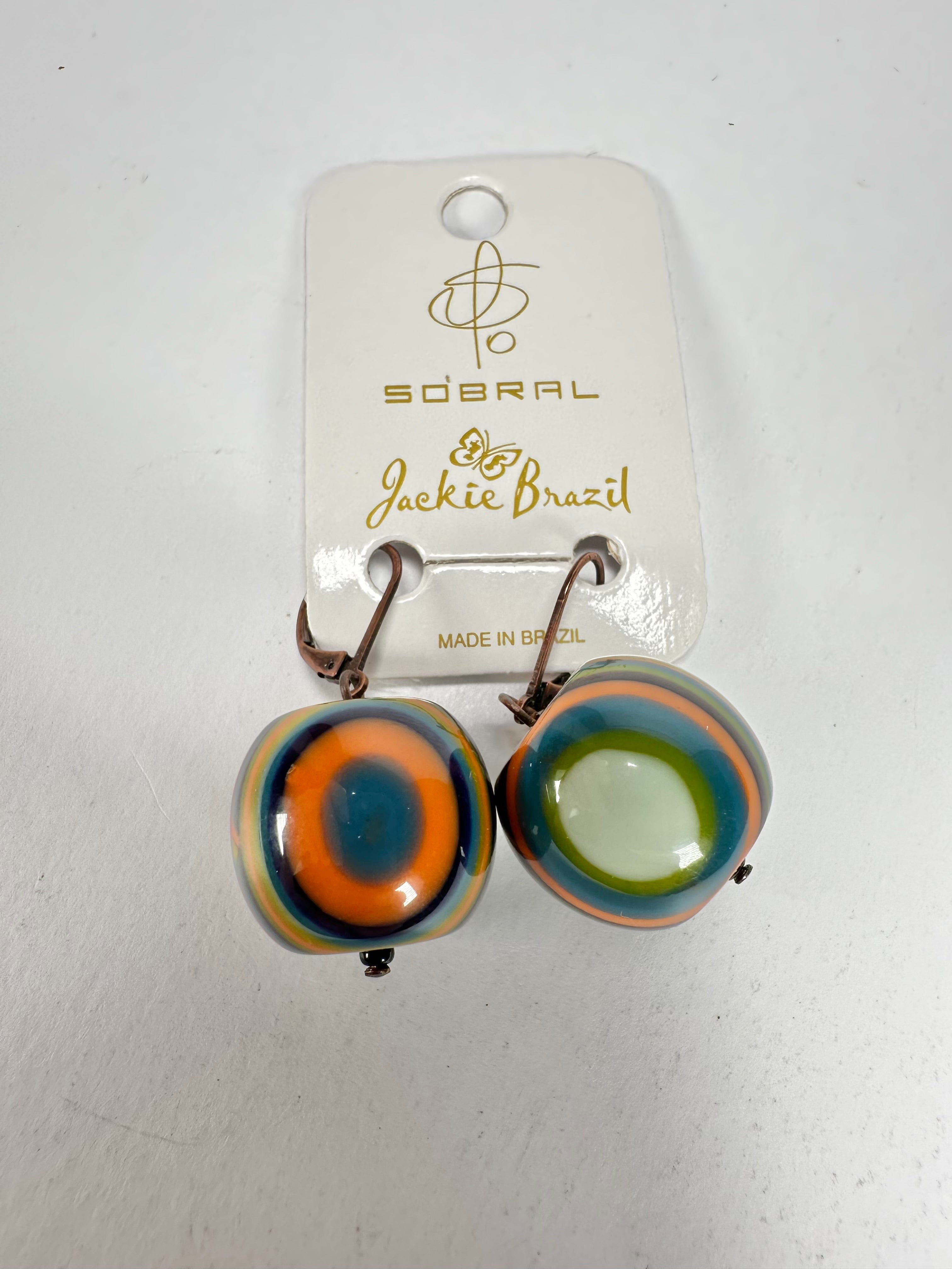Jackie Brazil "Cat Eyes" Liquorice Balls Winter Mix Short Resin Earrings ( E0960 )