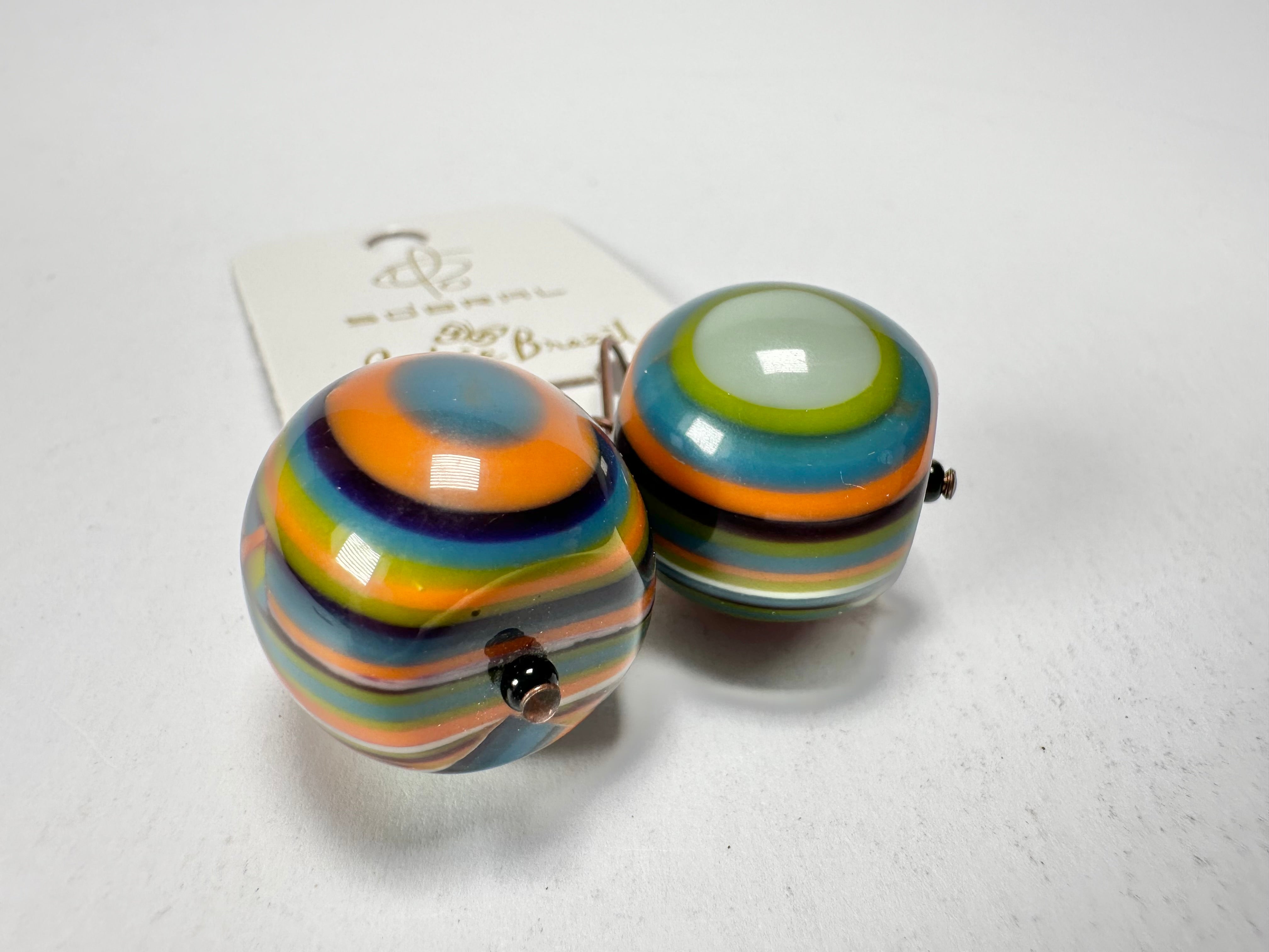 Jackie Brazil "Cat Eyes" Liquorice Balls Winter Mix Short Resin Earrings ( E0960 )