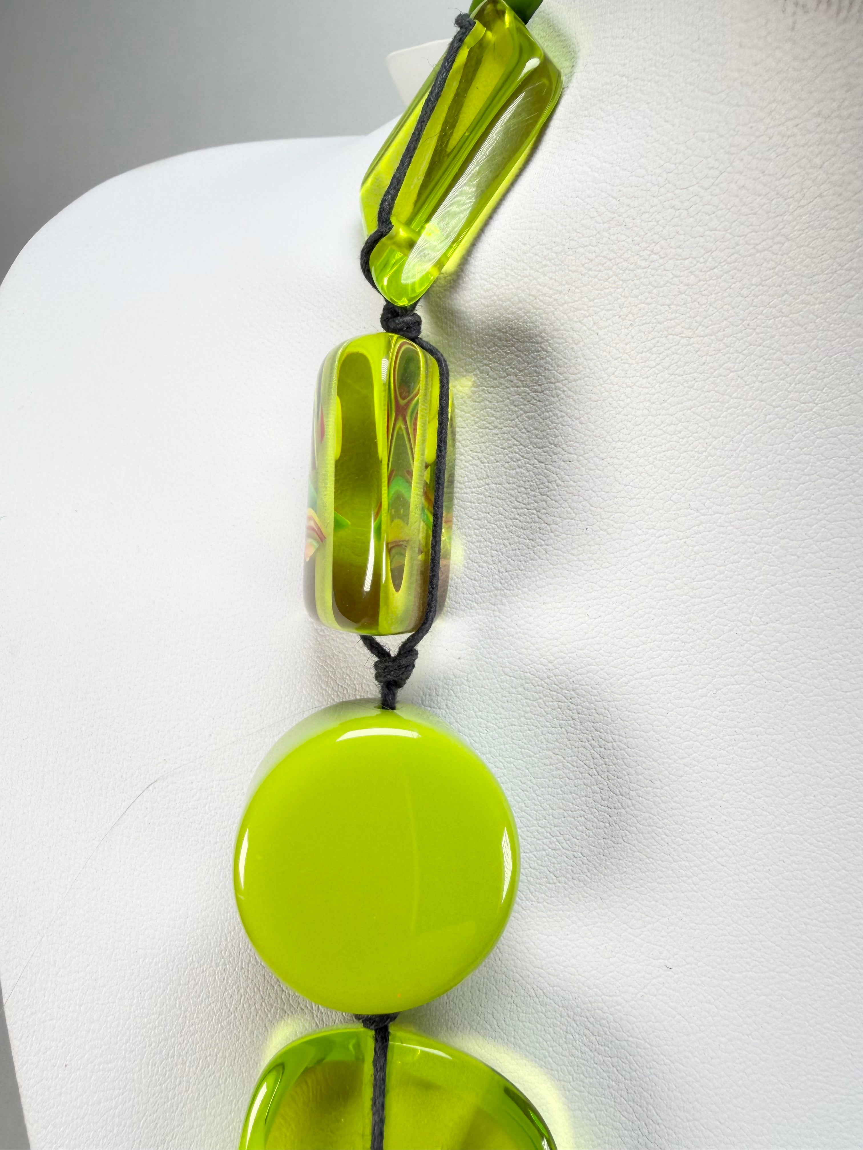 Jackie Brazil "Indiana" Green Mix Multi-Bead Long Resin 110cm Necklace ( N0038 )