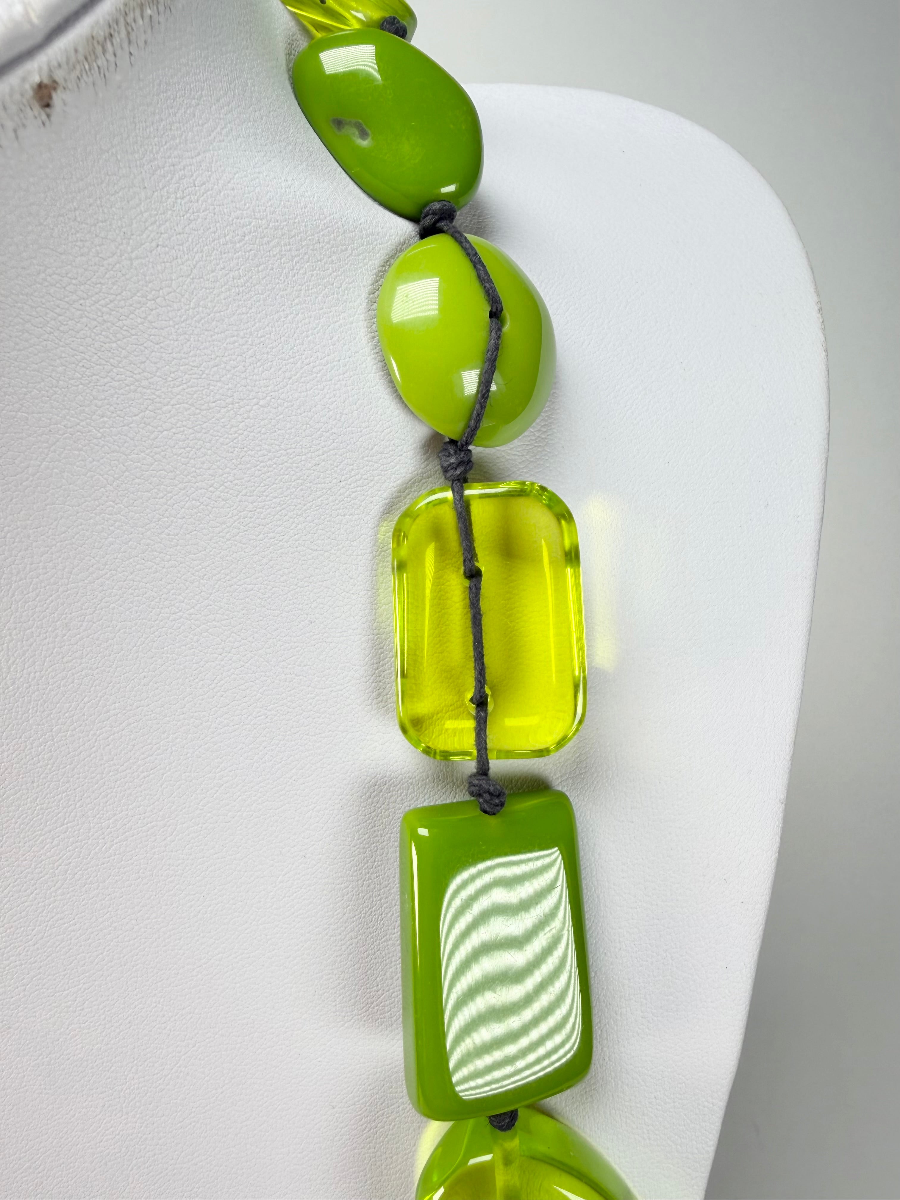 Jackie Brazil "Indiana" Green Mix Multi-Bead Long Resin 110cm Necklace ( N0038 )