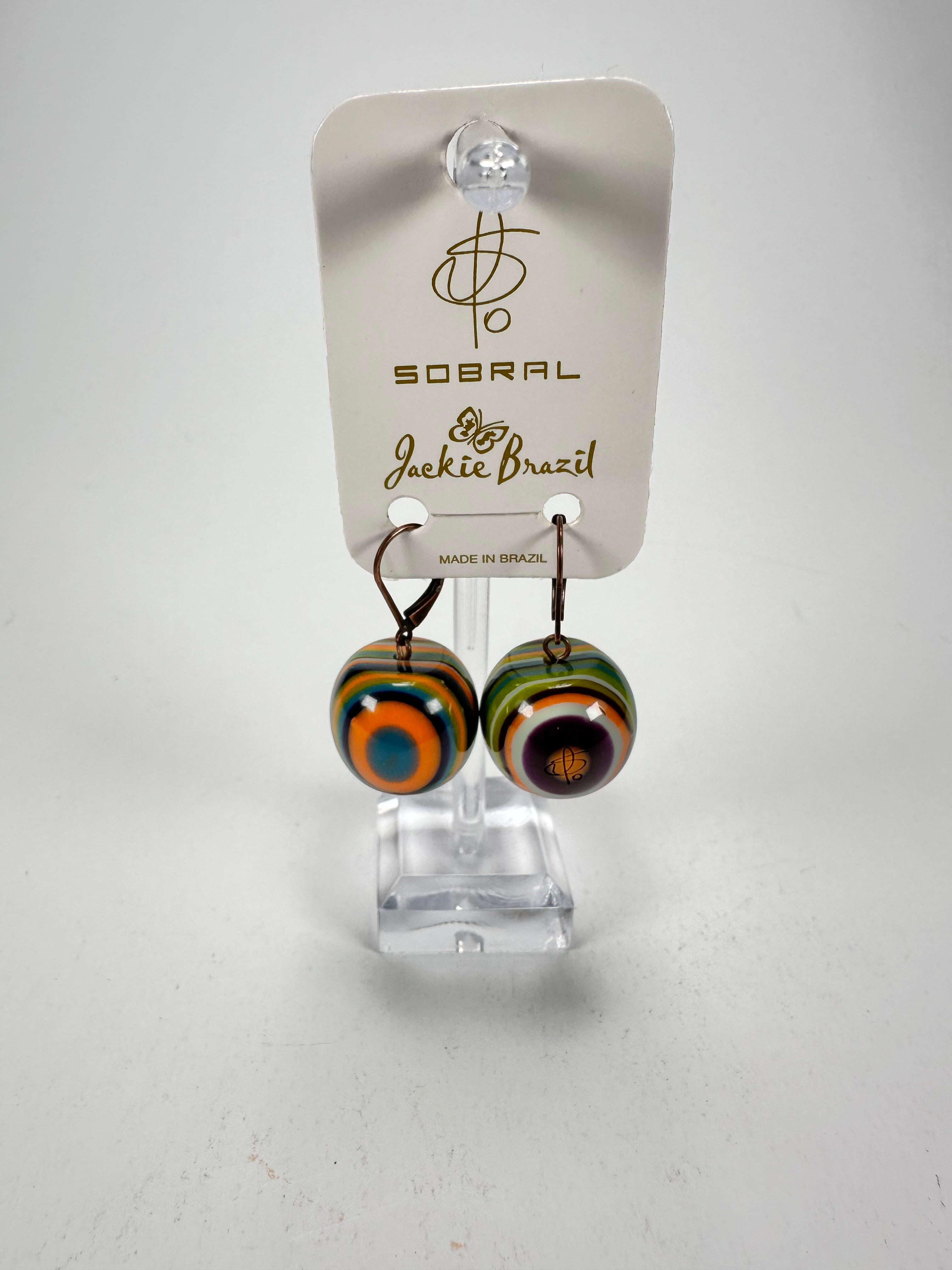 Jackie Brazil "Cat Eyes" Liquorice Balls Winter Mix Short Resin Earrings ( E0960 )