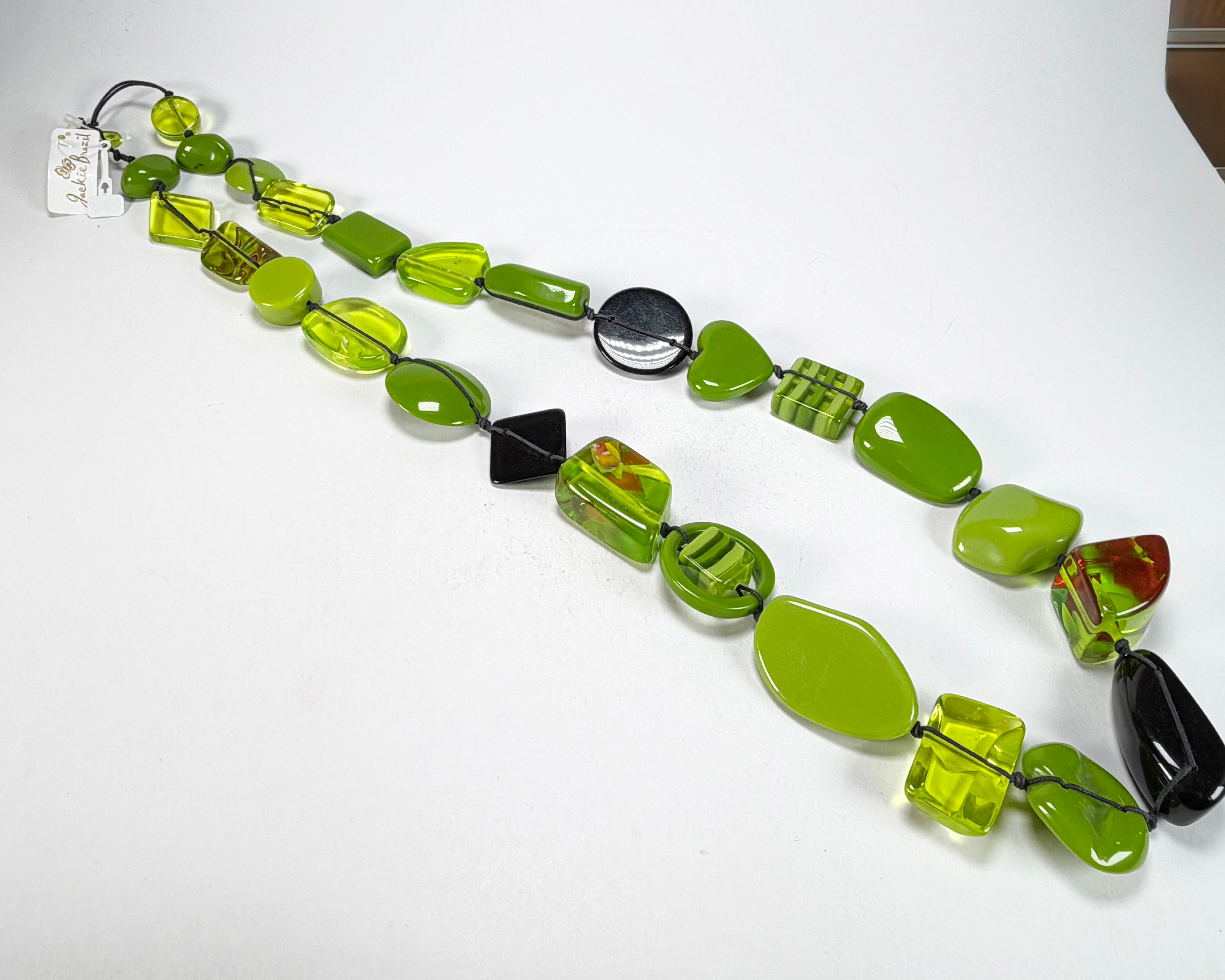 Jackie Brazil "Indiana" Green Mix Multi-Bead Long Resin 110cm Necklace ( N0038 )