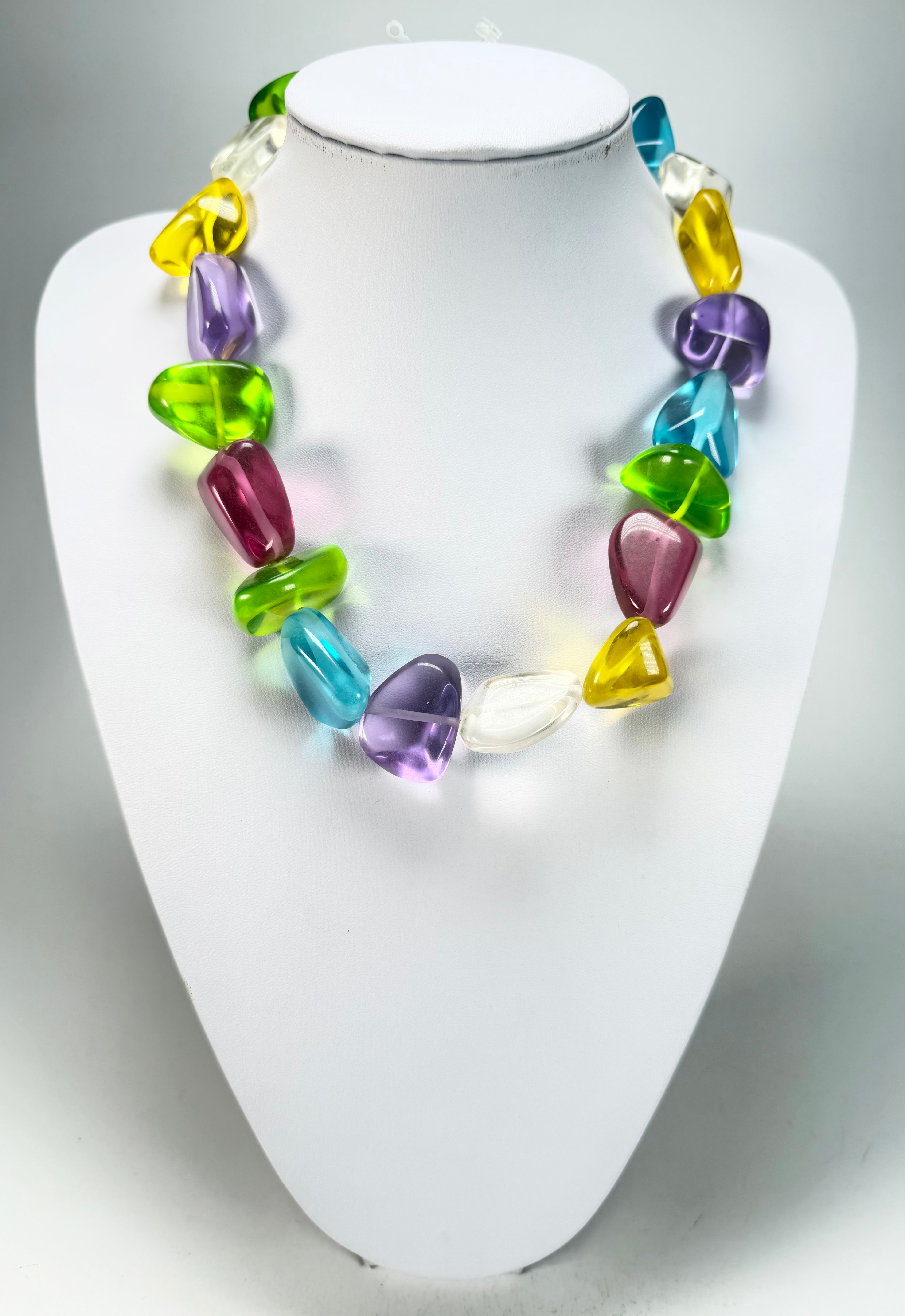 Jackie Brazil "Diamonds" Transparent Paris Mix Flintstone Bone 55cm Necklace ( N0061 )
