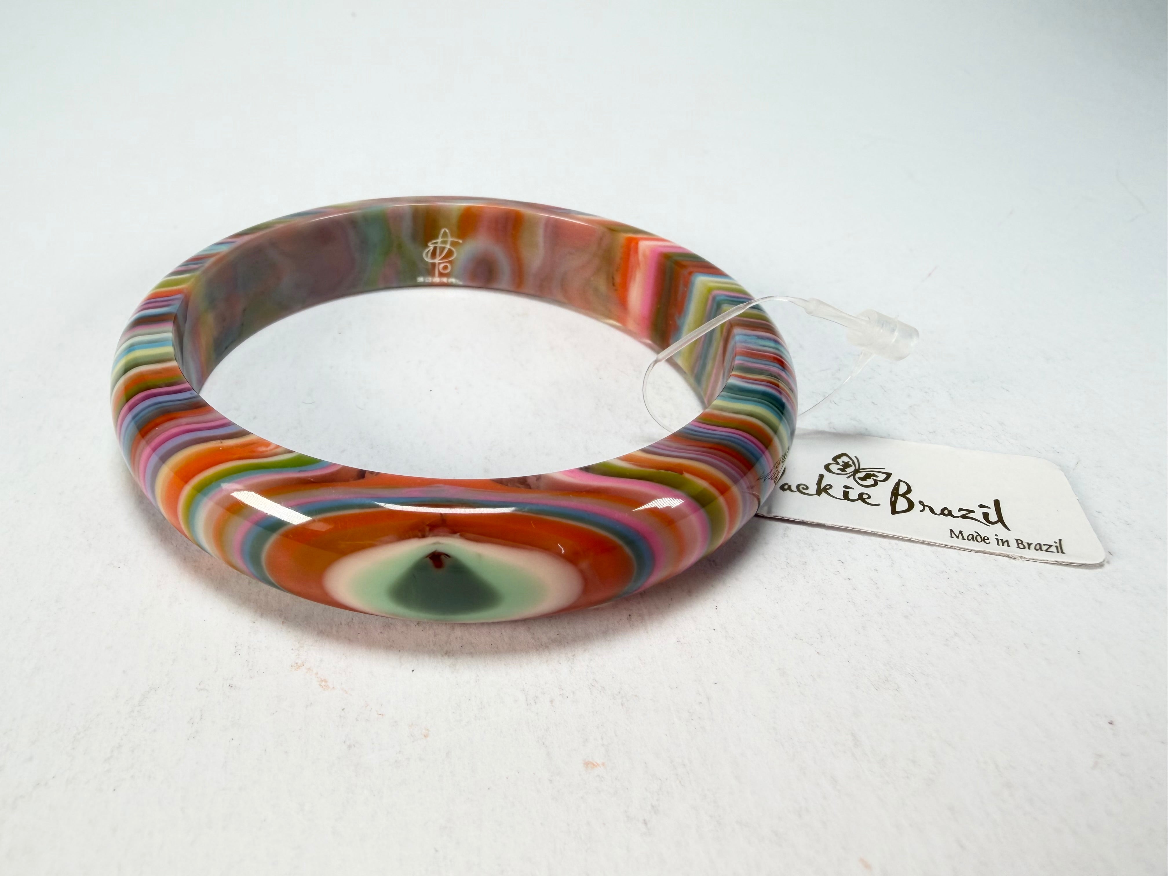 Jackie Brazil "Thin Cat Eye" Liquorice Allsorts with Cat Eye Spring Colour 1.3cm Resin Bangle ( B1151 )