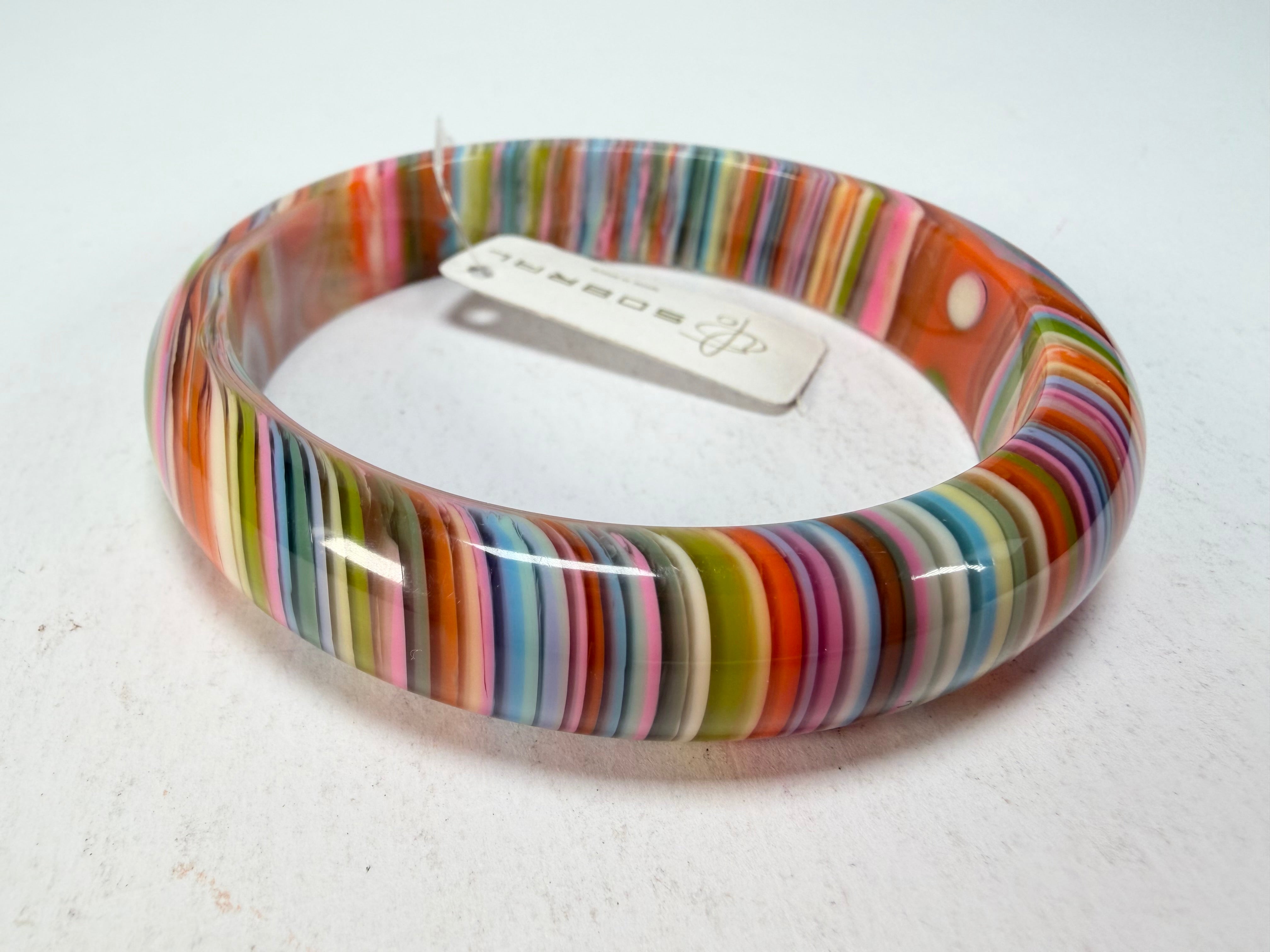 Jackie Brazil "Thin Cat Eye" Liquorice Allsorts with Cat Eye Spring Colour 1.3cm Resin Bangle ( B1151 )