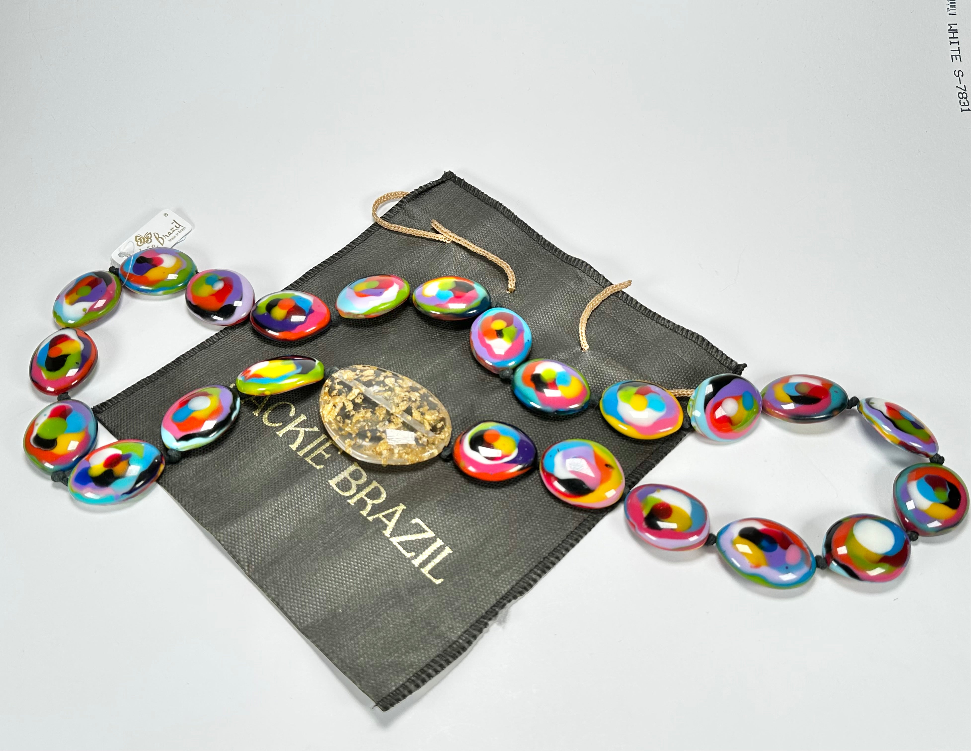 Jackie Brazil "Martha" Kandinsky Small Riverstones & Gold Flakes Side Stone 100cm Necklace ( N3770 )