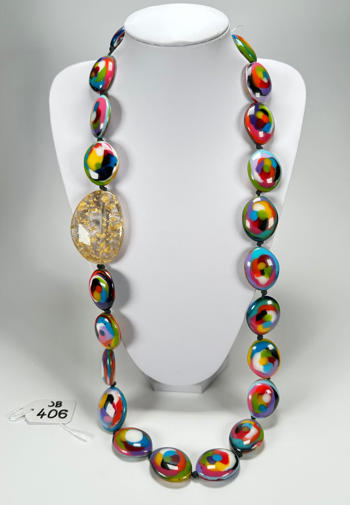 Jackie Brazil "Martha" Kandinsky Small Riverstones & Gold Flakes Side Stone 100cm Necklace ( N3770 )