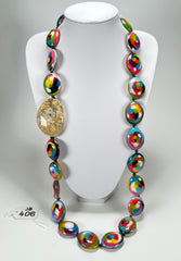 Jackie Brazil "Martha" Kandinsky Small Riverstones & Gold Flakes Side Stone 100cm Necklace ( N3770 )