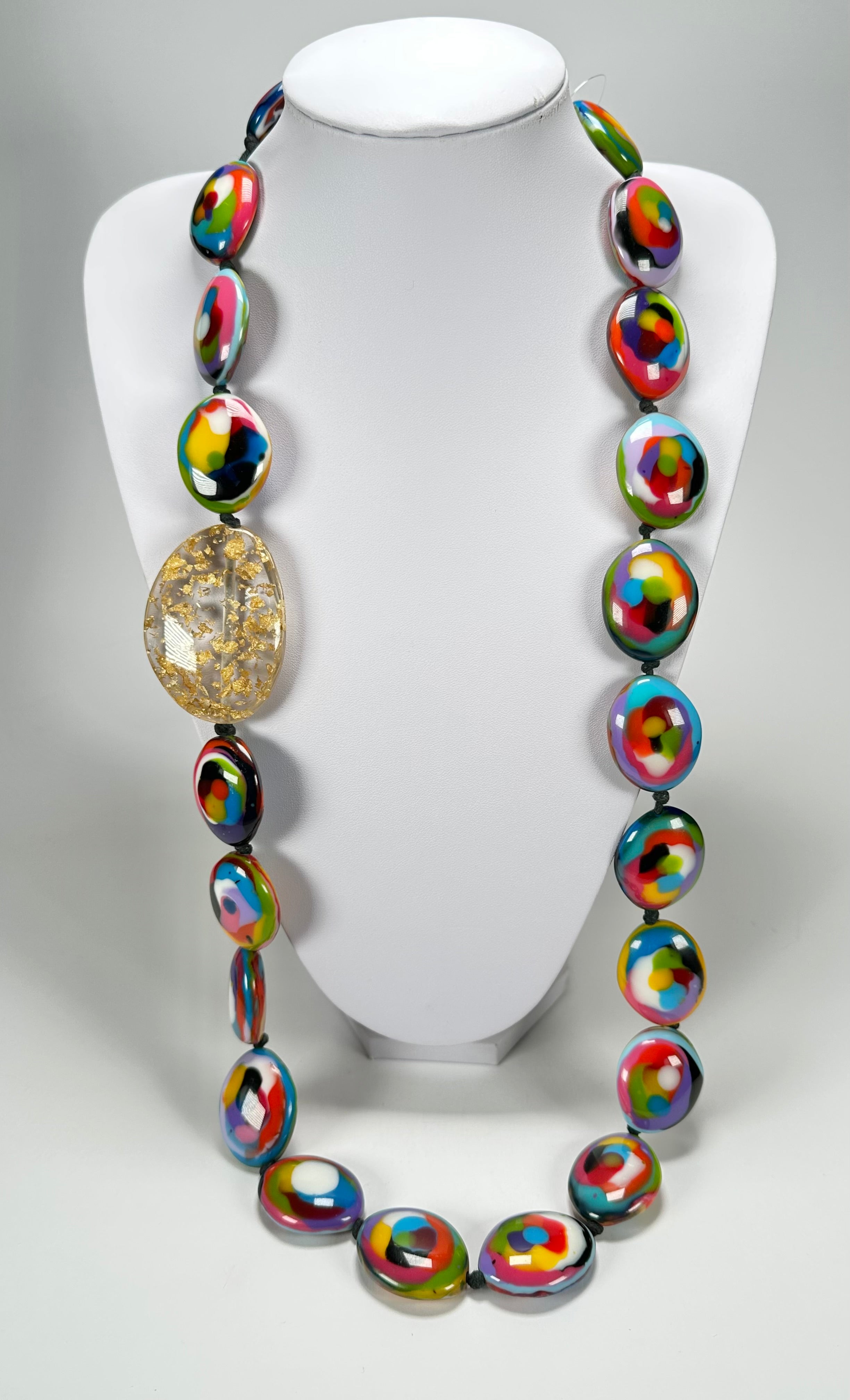 Jackie Brazil "Martha" Kandinsky Small Riverstones & Gold Flakes Side Stone 100cm Necklace ( N3770 )