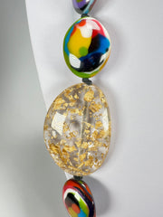 Jackie Brazil "Martha" Kandinsky Small Riverstones & Gold Flakes Side Stone 100cm Necklace ( N3770 )