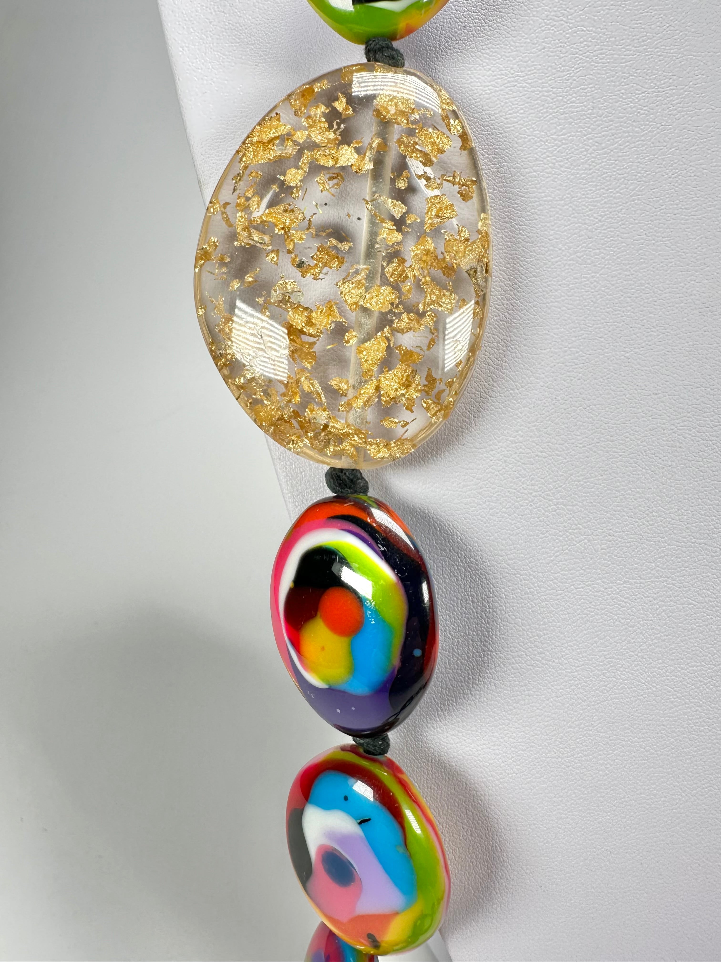 Jackie Brazil "Martha" Kandinsky Small Riverstones & Gold Flakes Side Stone 100cm Necklace ( N3770 )