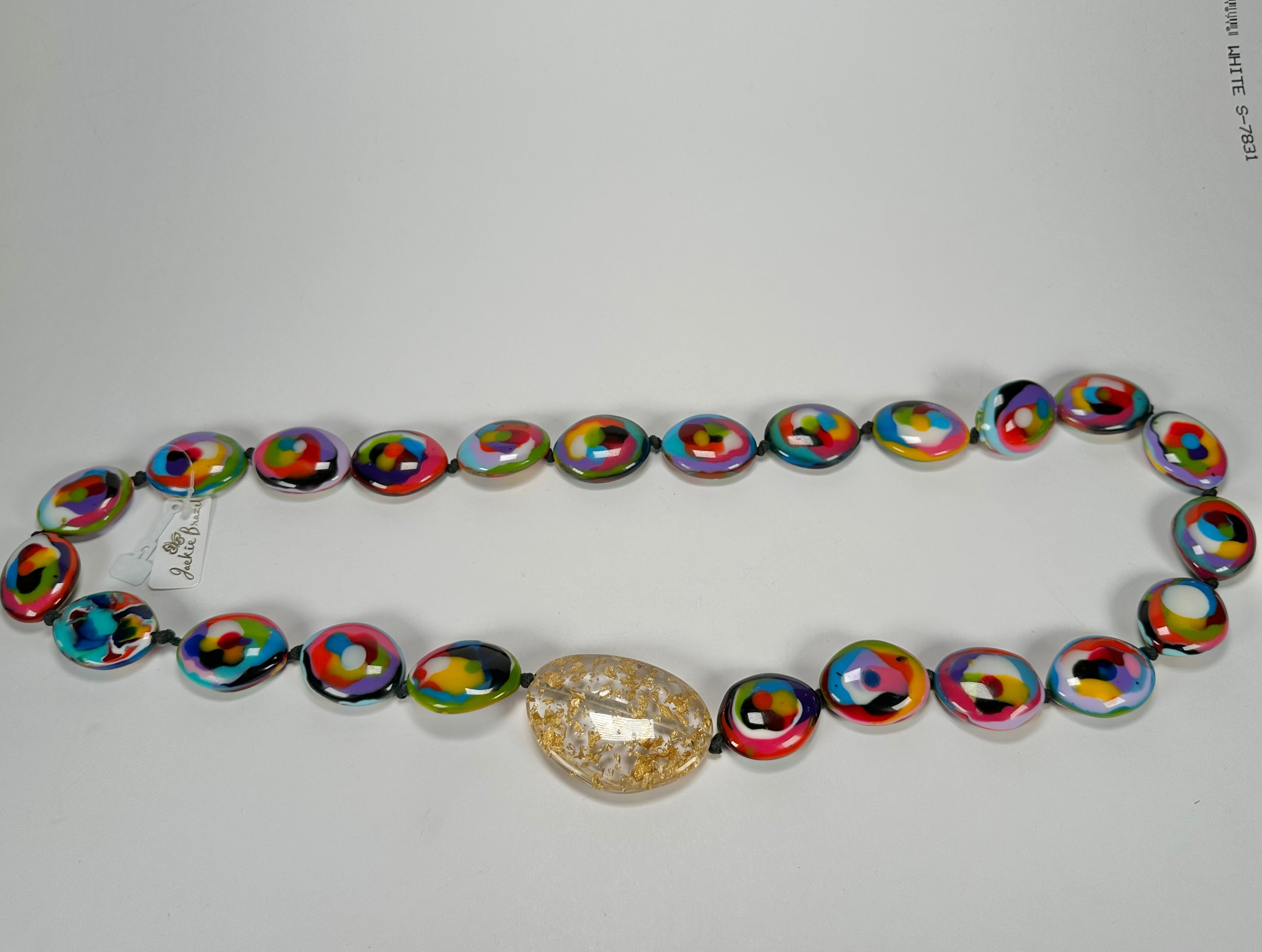 Jackie Brazil "Martha" Kandinsky Small Riverstones & Gold Flakes Side Stone 100cm Necklace ( N3770 )