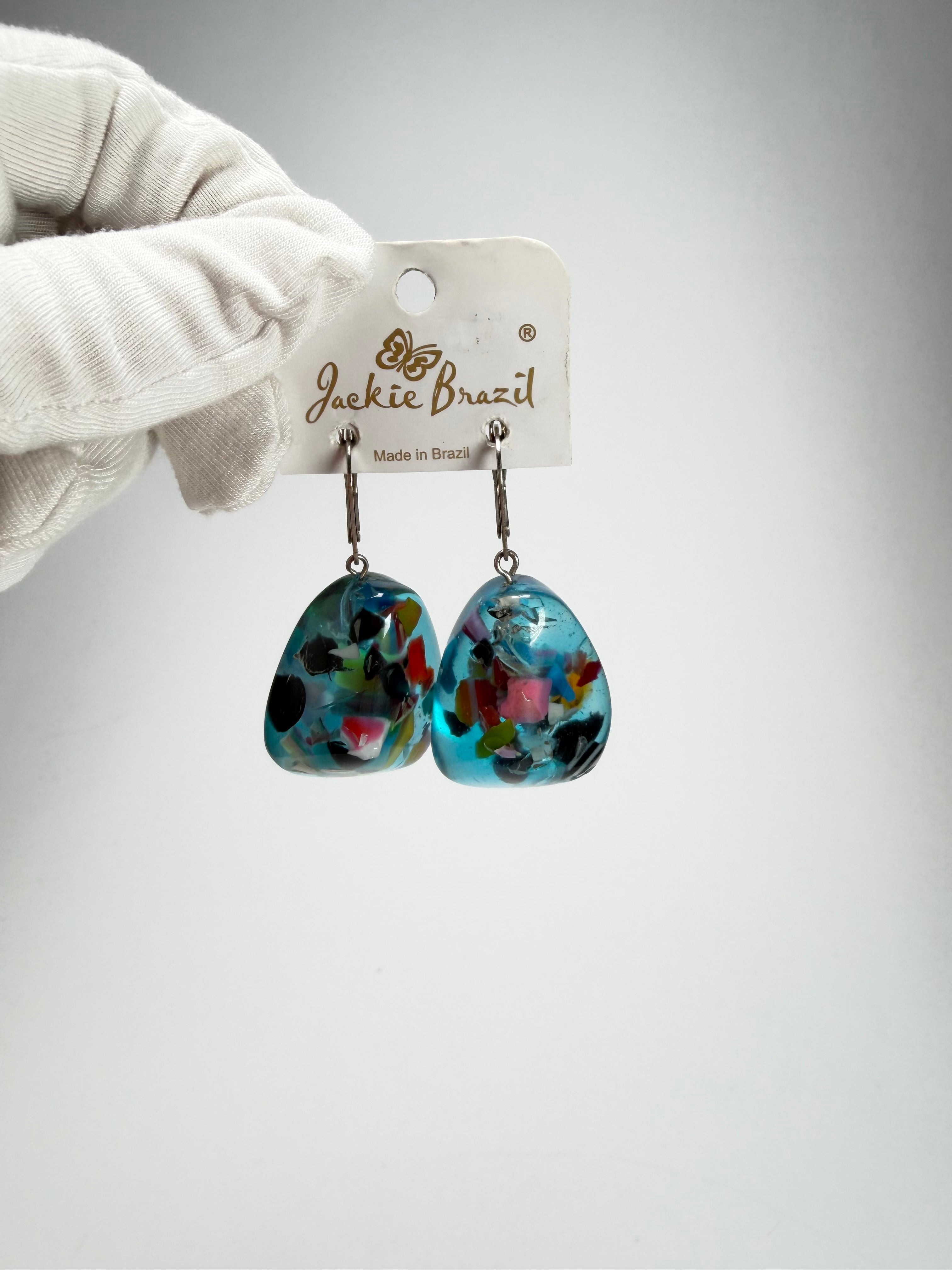 Jackie Brazil "Diamond" Light Blue Mix Flinstone on Hook Resin Earrings ( E0700 )