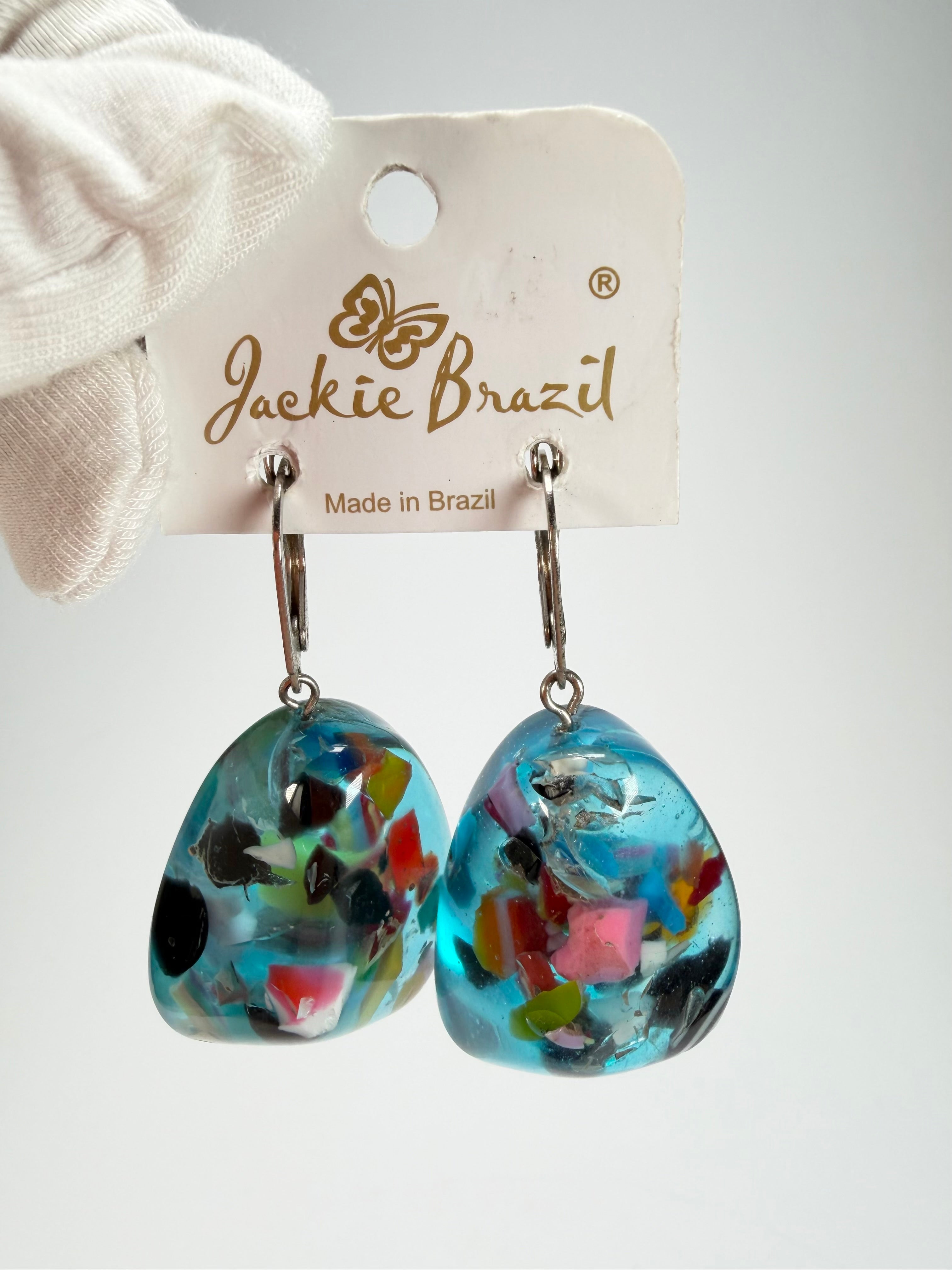 Jackie Brazil "Diamond" Light Blue Mix Flinstone on Hook Resin Earrings ( E0700 )