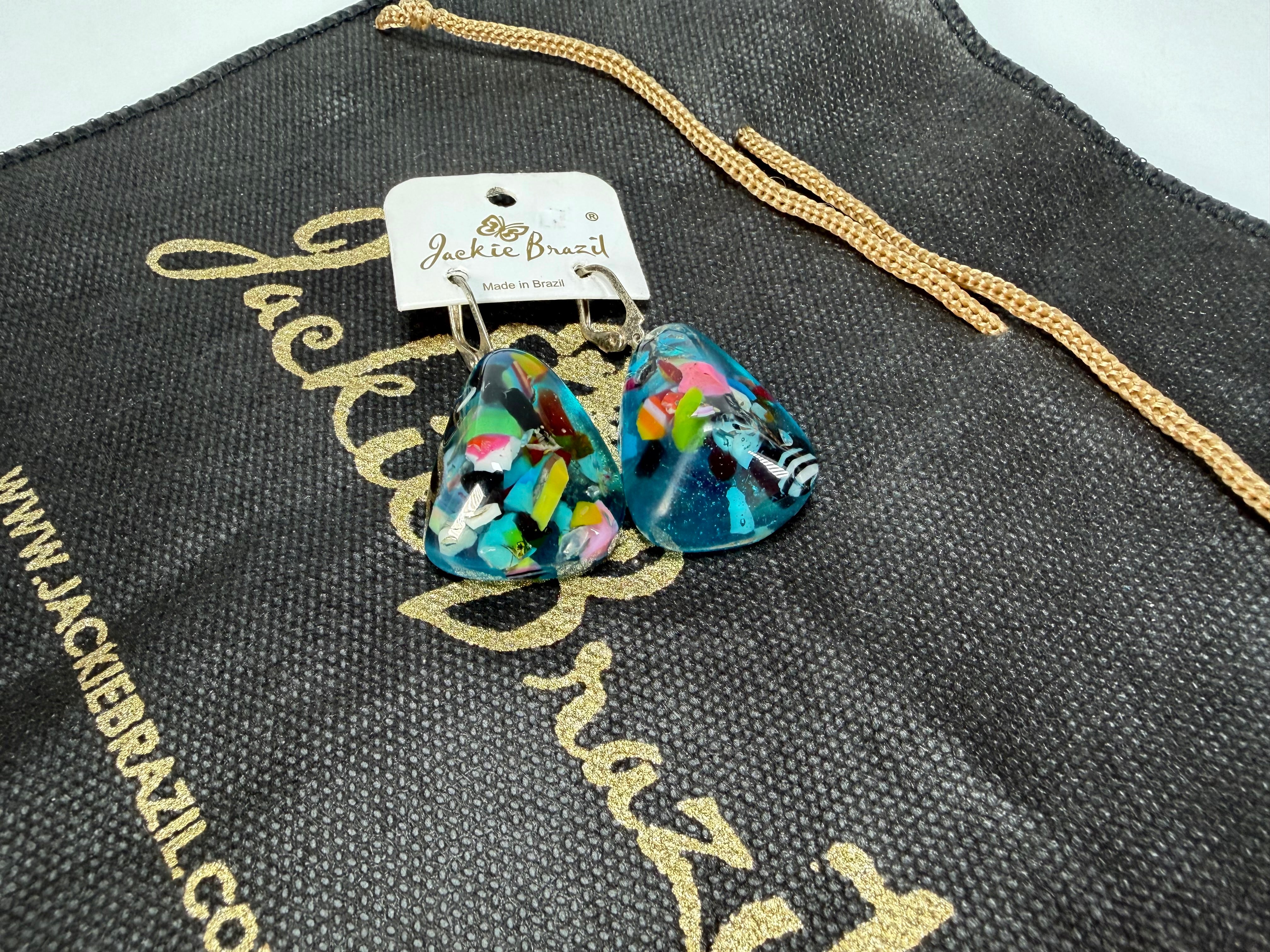 Jackie Brazil "Diamond" Light Blue Mix Flinstone on Hook Resin Earrings ( E0700 )