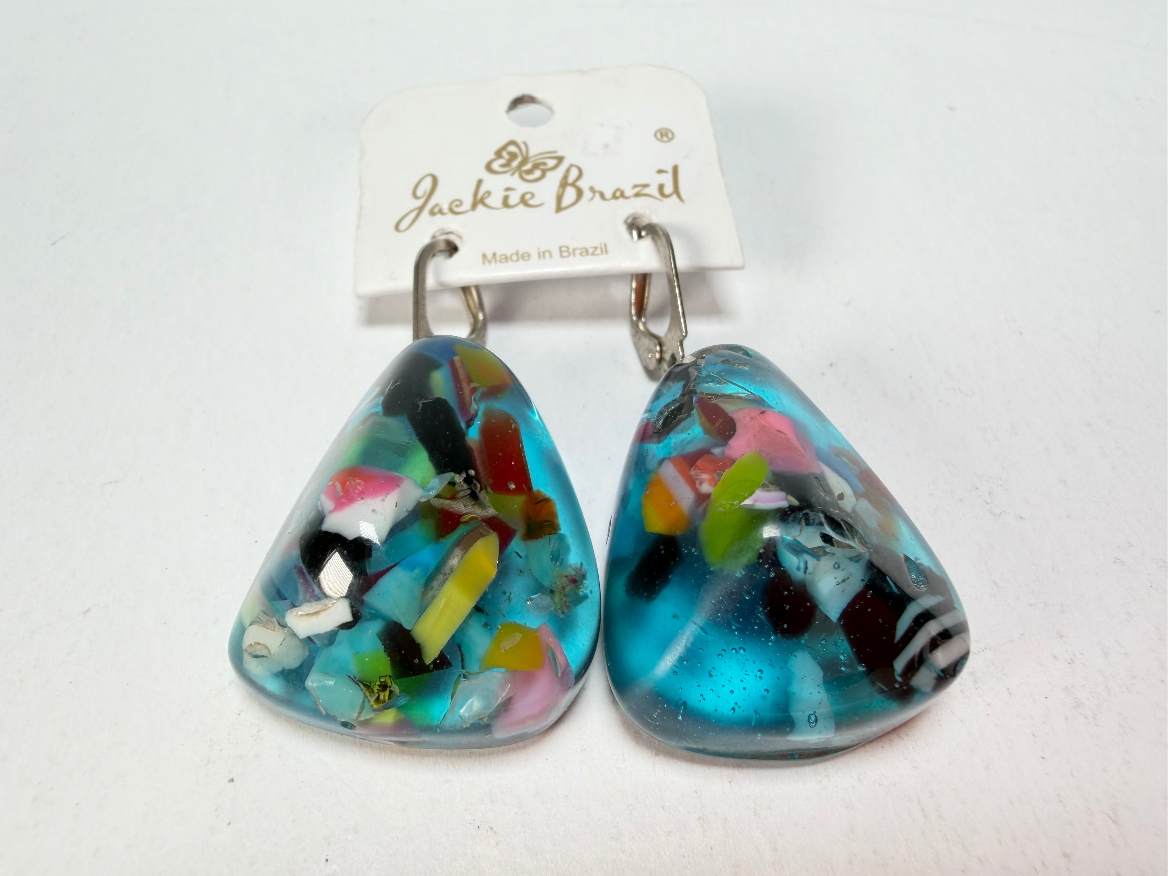 Jackie Brazil "Diamond" Light Blue Mix Flinstone on Hook Resin Earrings ( E0700 )